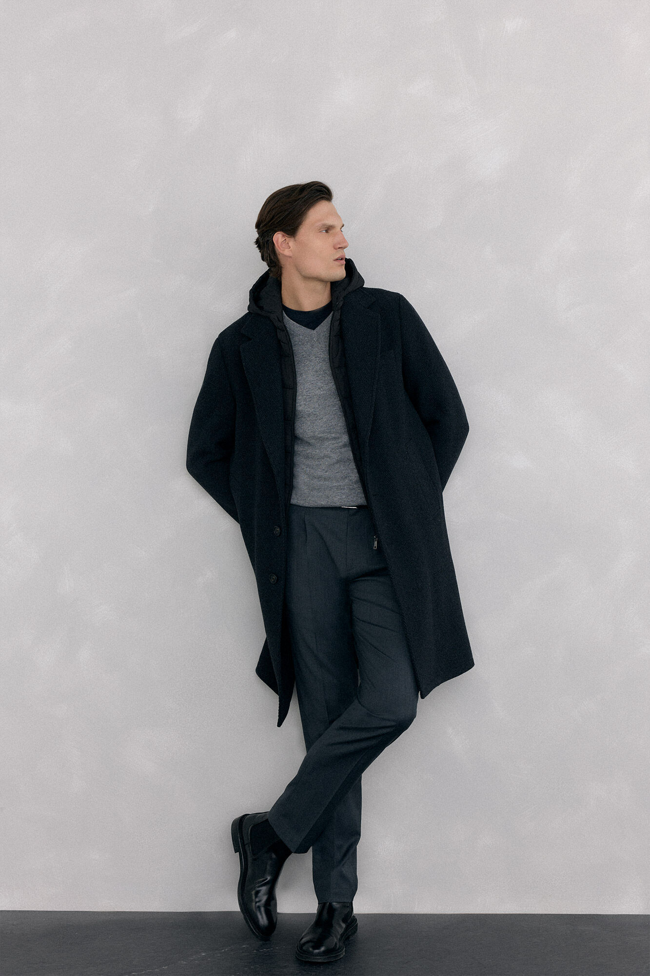 Pedro del Hierro Jersey cuello pico lana merino y cashmere Gris