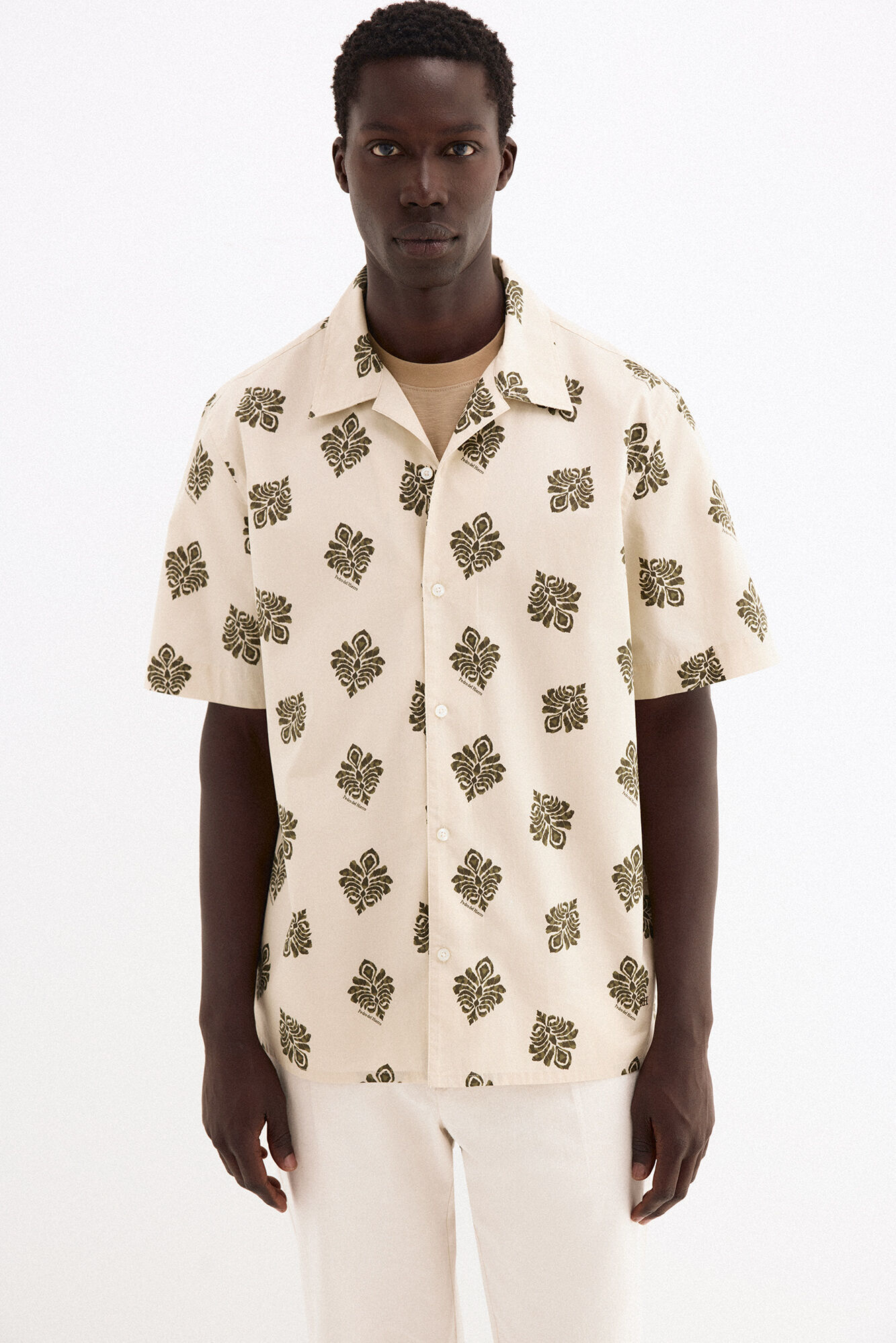 Pedro del Hierro Camisa estampada manga curta Ecru