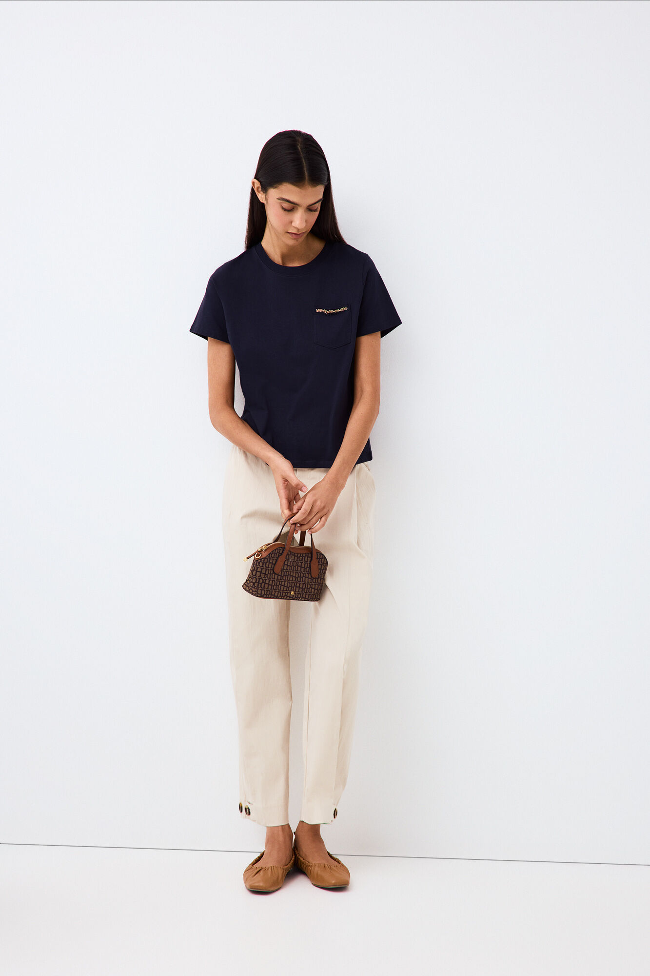 Pedro del Hierro Short sleeve T-shirt with pocket and chain detail Blue