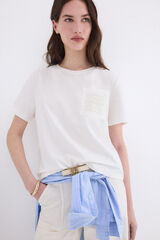 Pedro del Hierro Embroidered logo pocket short sleeve T-shirt Ecru