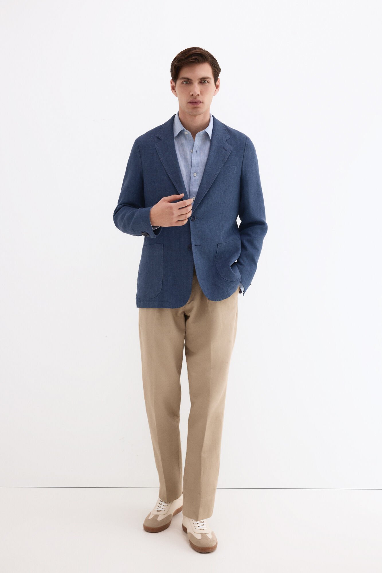 Pedro del Hierro Blazer espiga em linho Azul