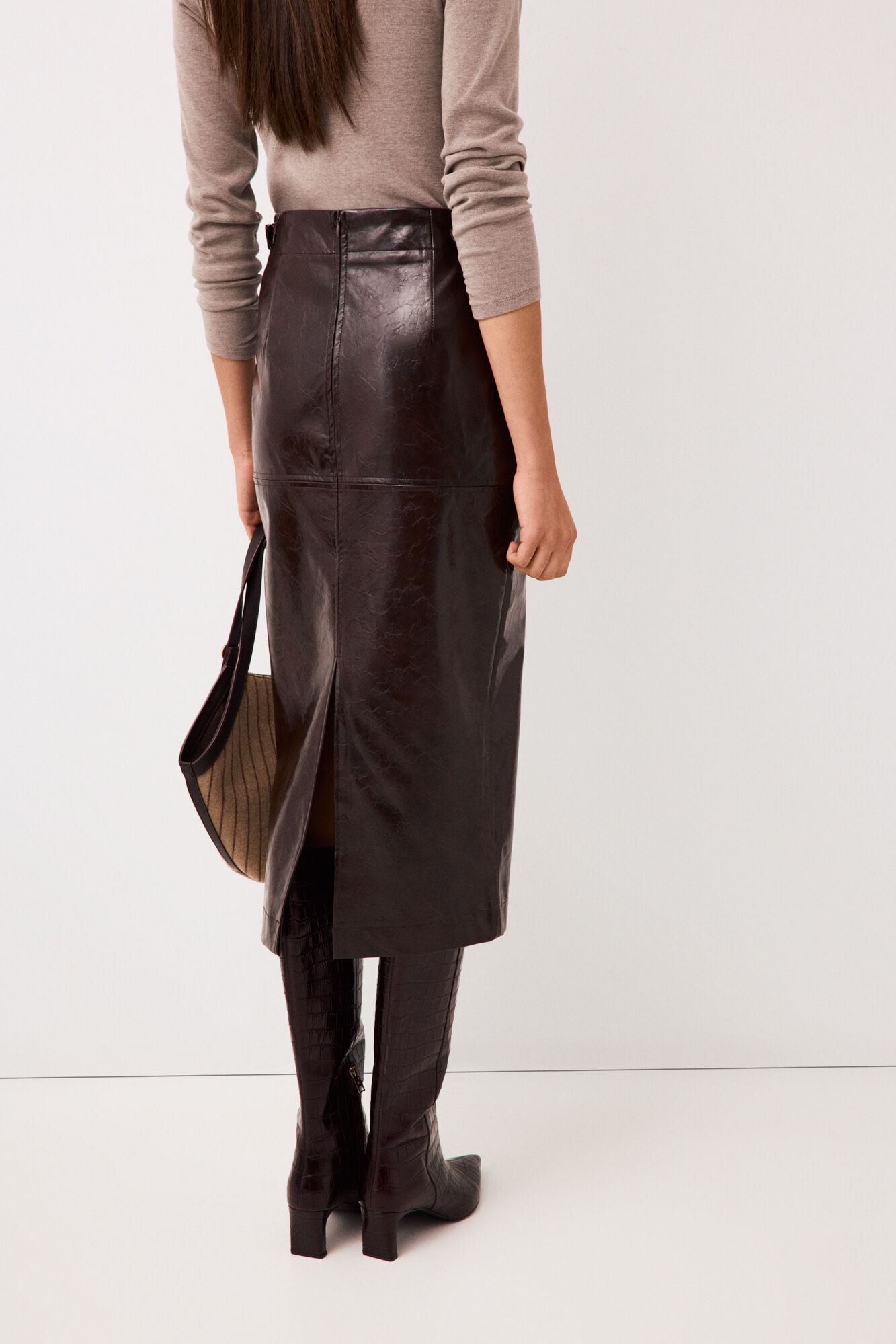 Pedro del Hierro Faux leather straight skirt Brown