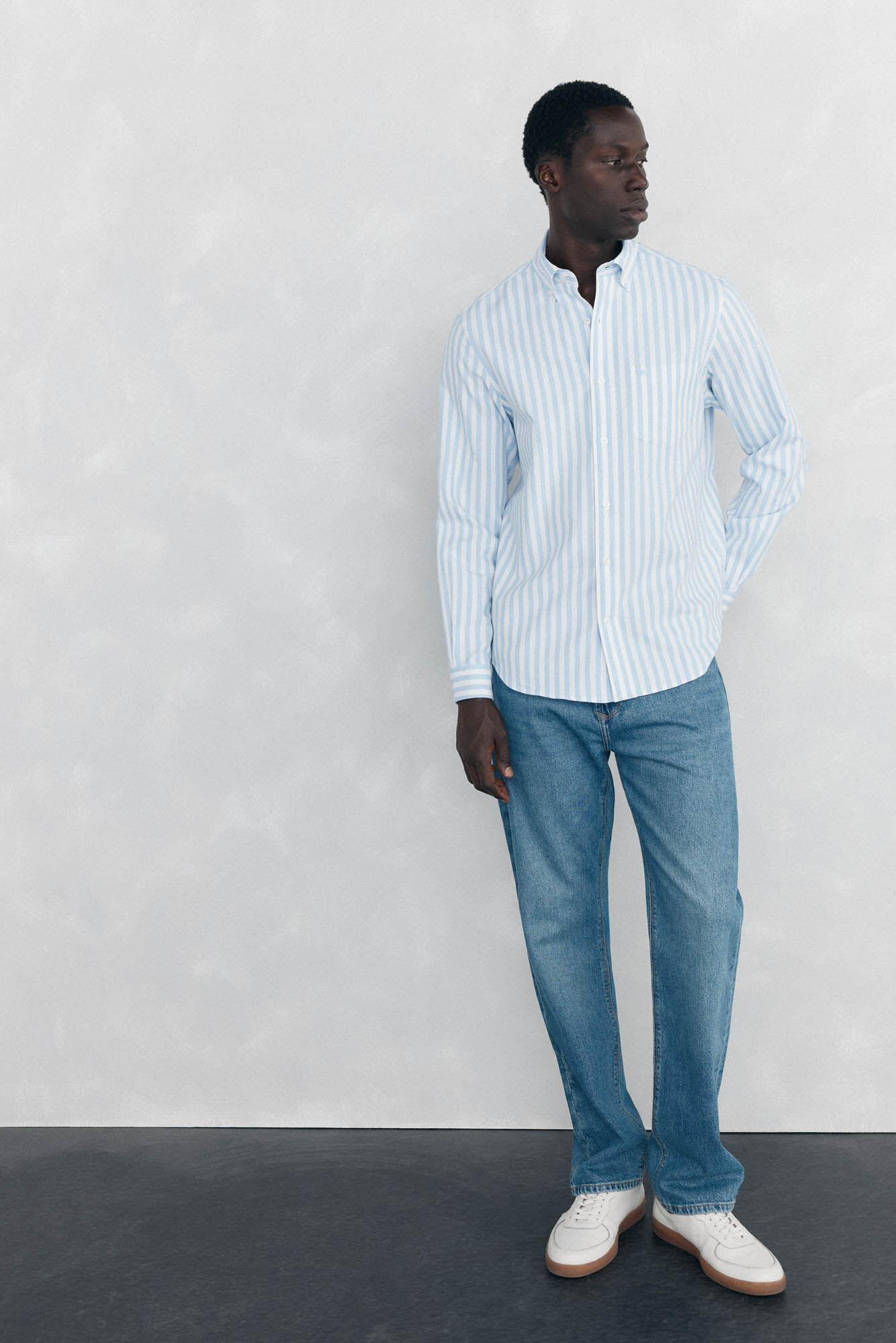 Pedro del Hierro Brushed Oxford Striped Shirt Blue