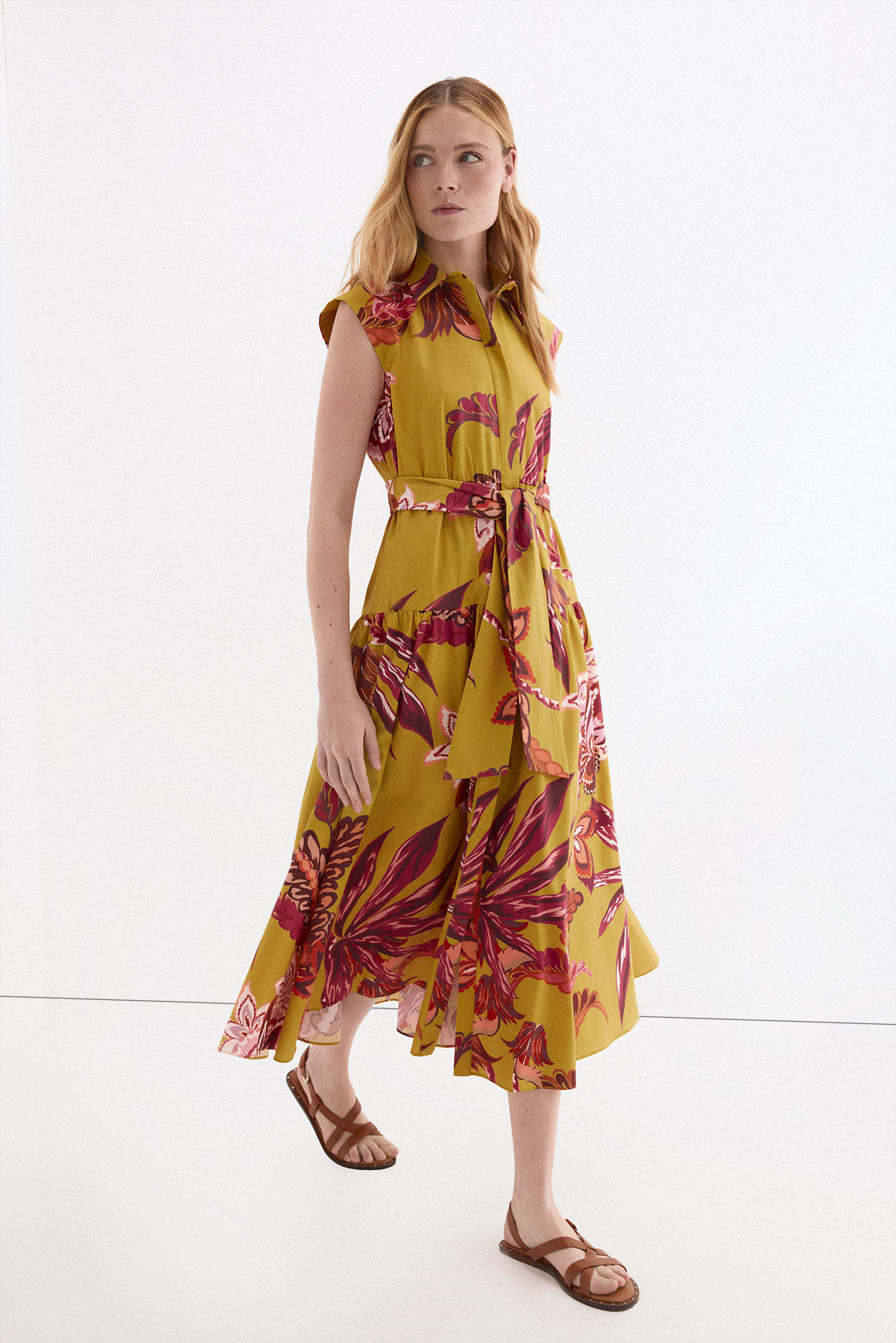 Pedro del Hierro Vestido camiseiro sem mangas estampado Amarelo