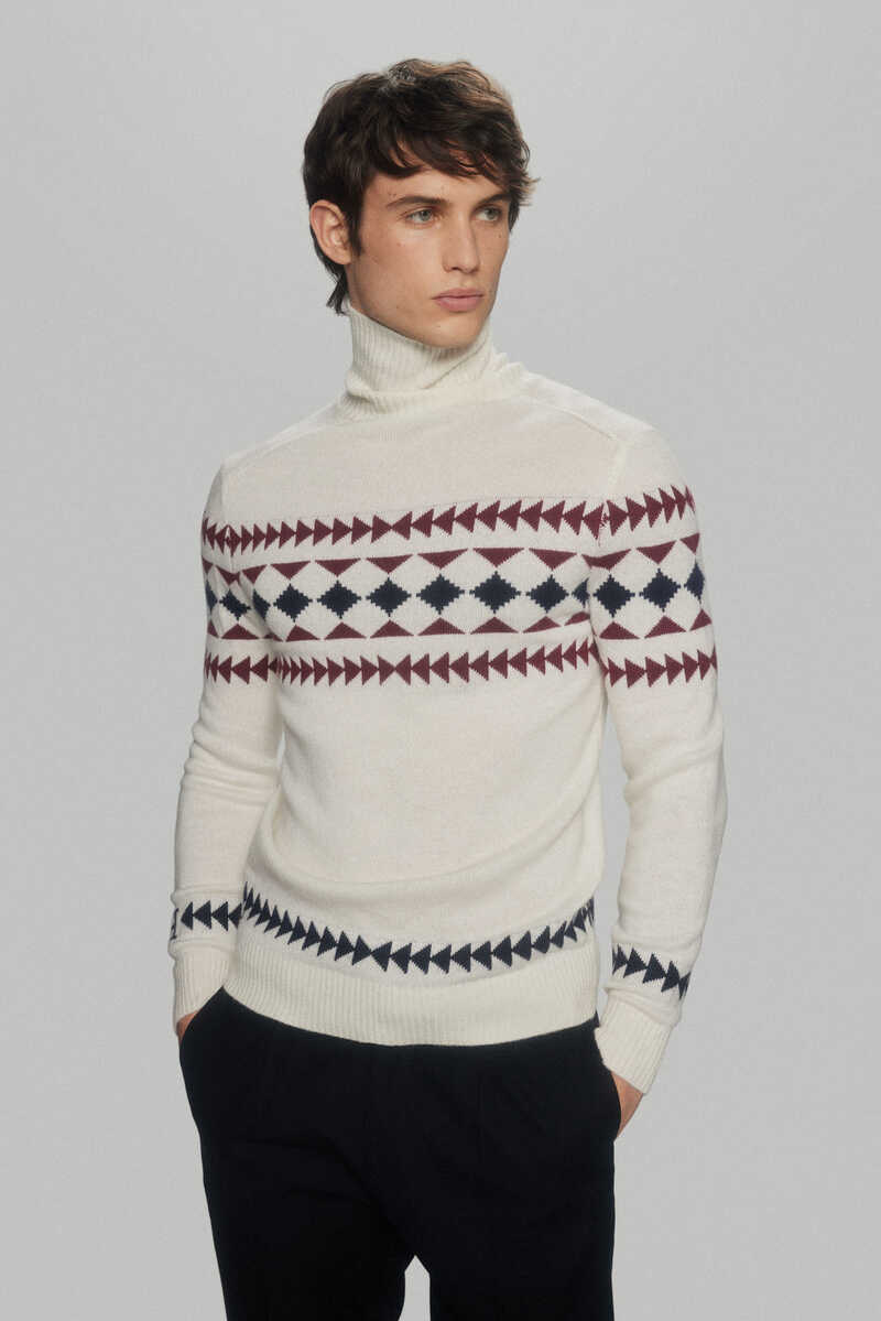 Pedro del Hierro High neck Christmas jumper with wool and cashmere Beige
