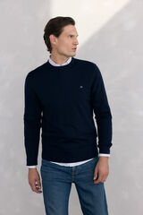 Pedro del Hierro Merino wool and cashmere crew neck sweater Blue