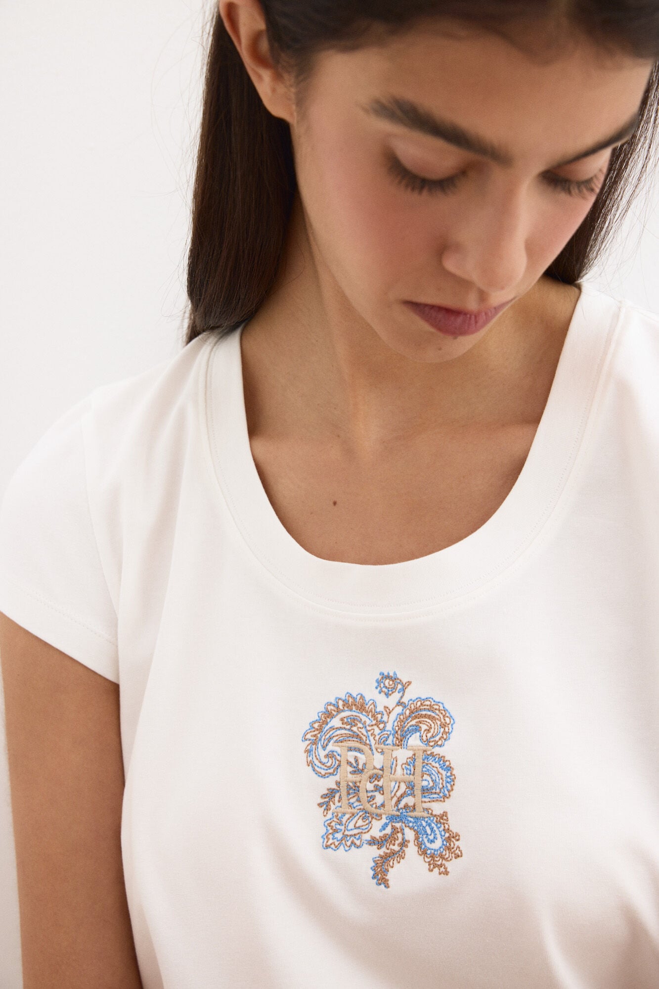 Pedro del Hierro Embroidered short sleeve T-shirt White