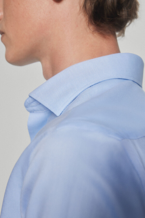 Pedro del Hierro camisa elegante de botões de punho estrutura lisa non-iron + antimanchas Azul