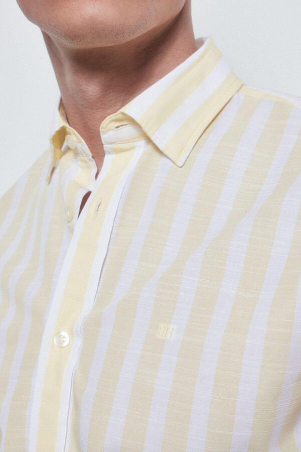 Pedro del Hierro Striped slub cotton shirt Yellow