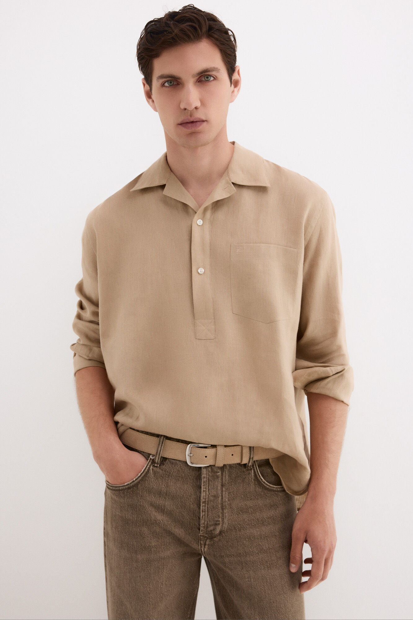 Pedro del Hierro Plain linen T-shirt Beige