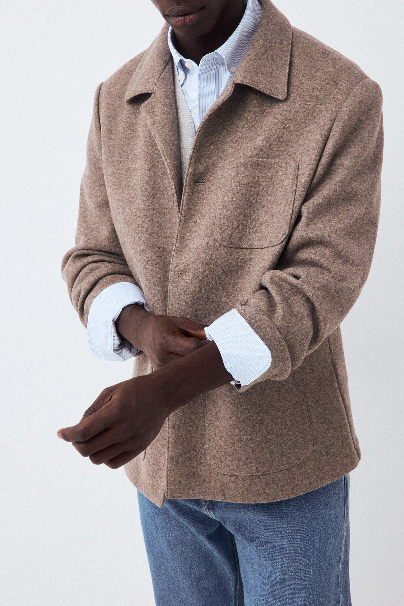 Pedro del Hierro Sobrecamisa em malha melange Beige