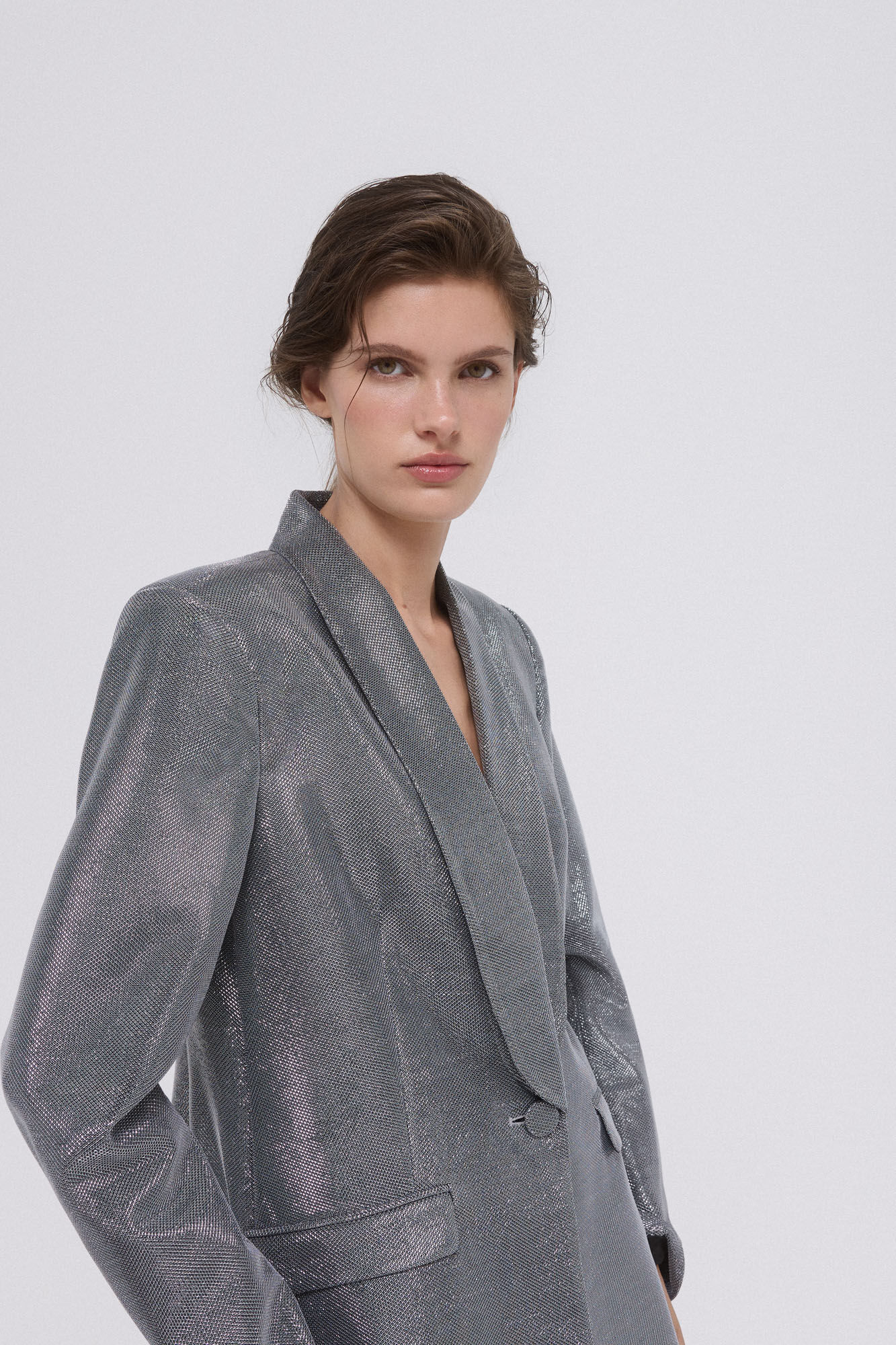 Pedro del Hierro Metallic tuxedo blazer Grey
