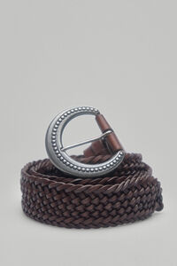 Pedro del Hierro Woven leather belt with carved buckle   Brown