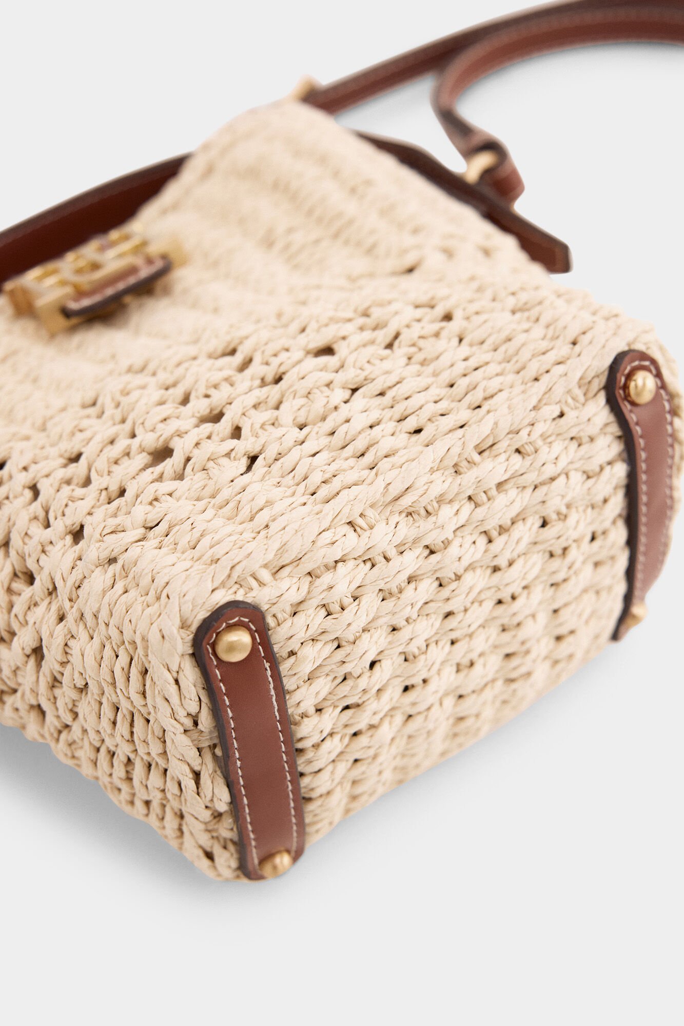 Pedro del Hierro Raffia-effect logo bucket bag Ecru