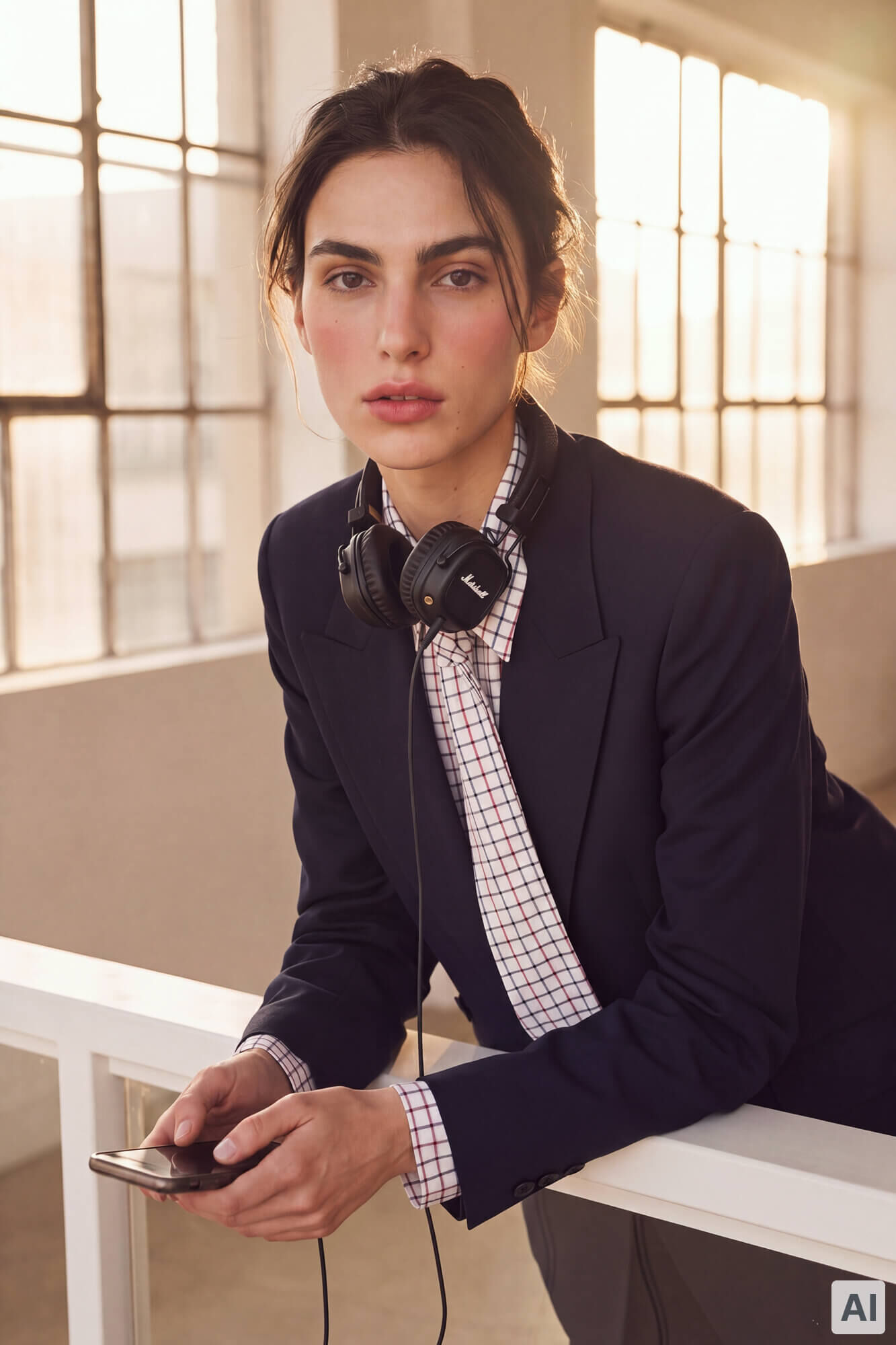 Pedro del Hierro Plaid tie blouse