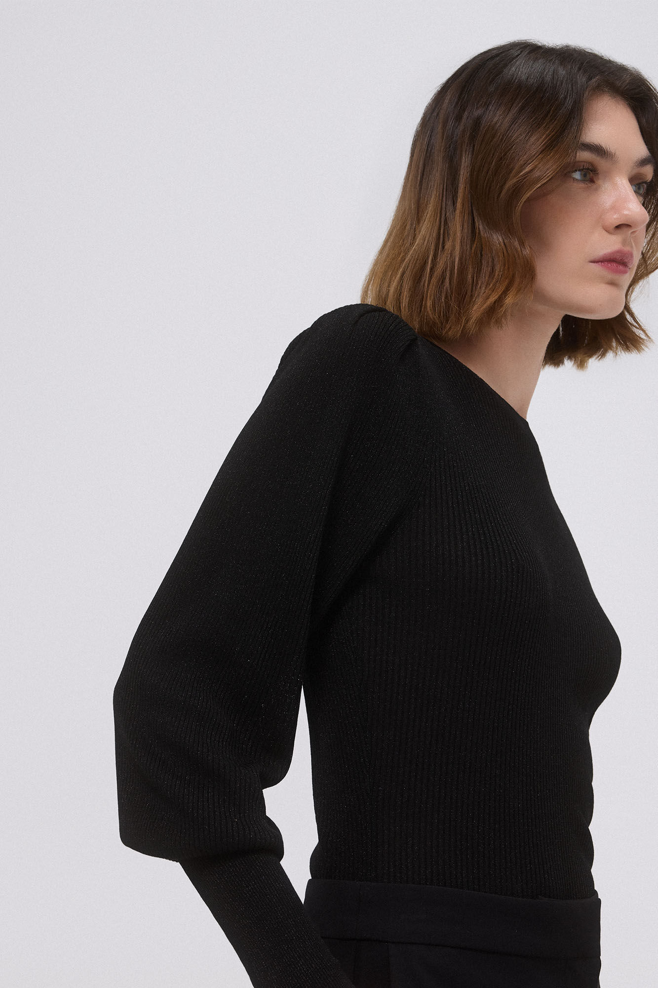 Pedro del Hierro Ribbed puff sleeve sweater Black