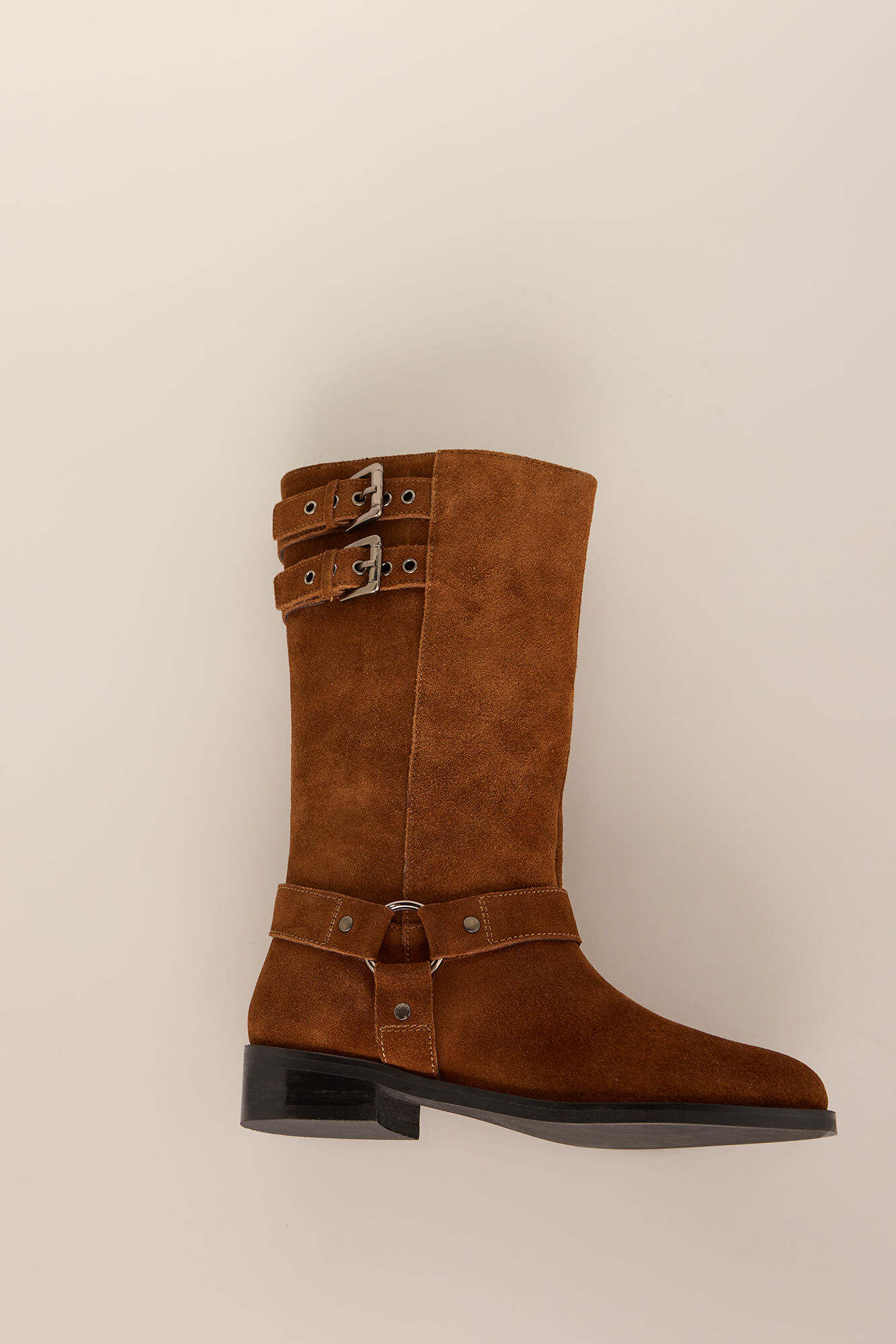 Pedro del Hierro Suede biker boot with buckles Brown