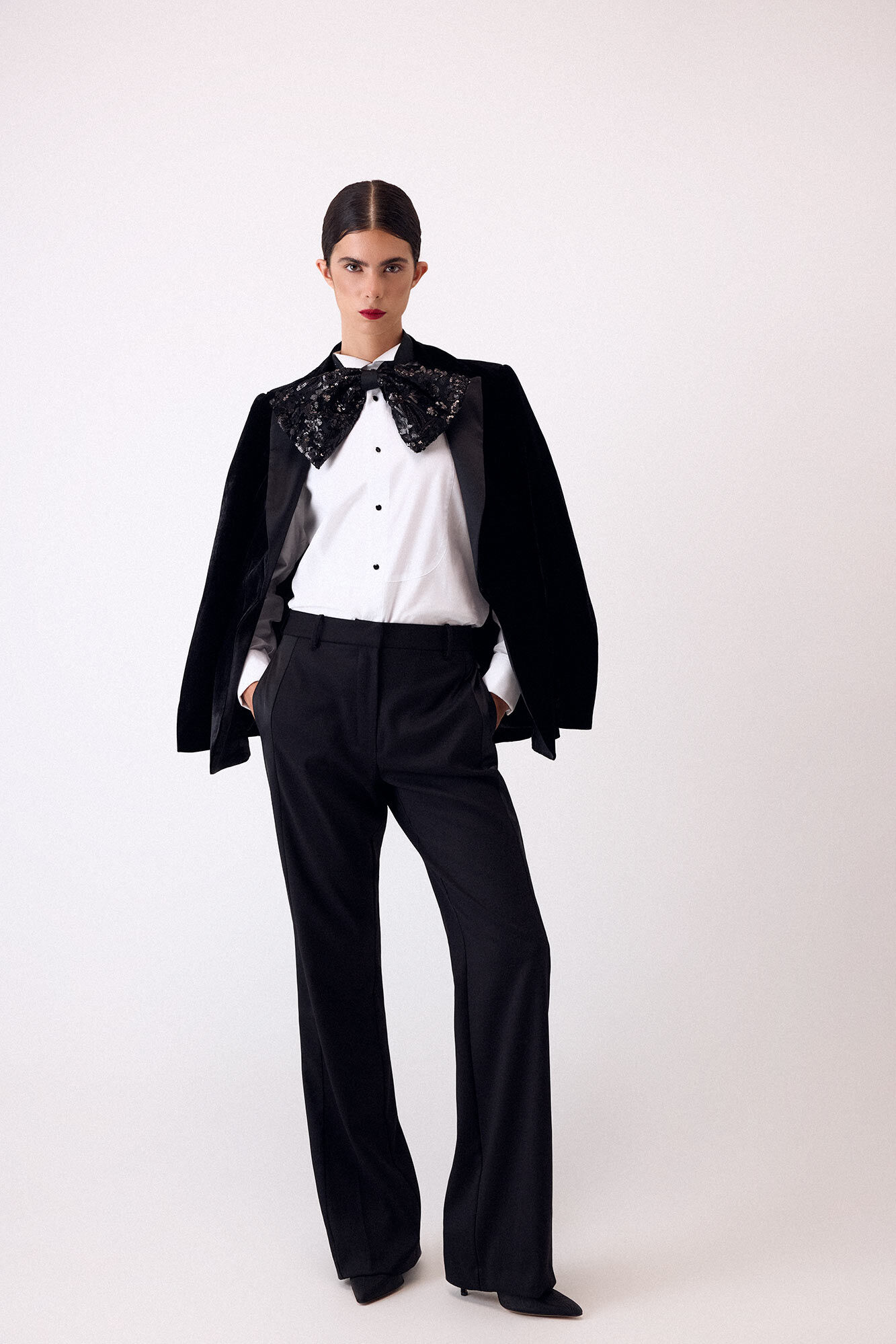 Pedro del Hierro Sequin and velvet bow tie Black