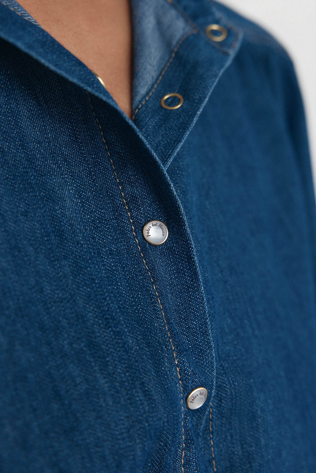 Pedro del Hierro Camisa denim com la&ccedil;o Azul