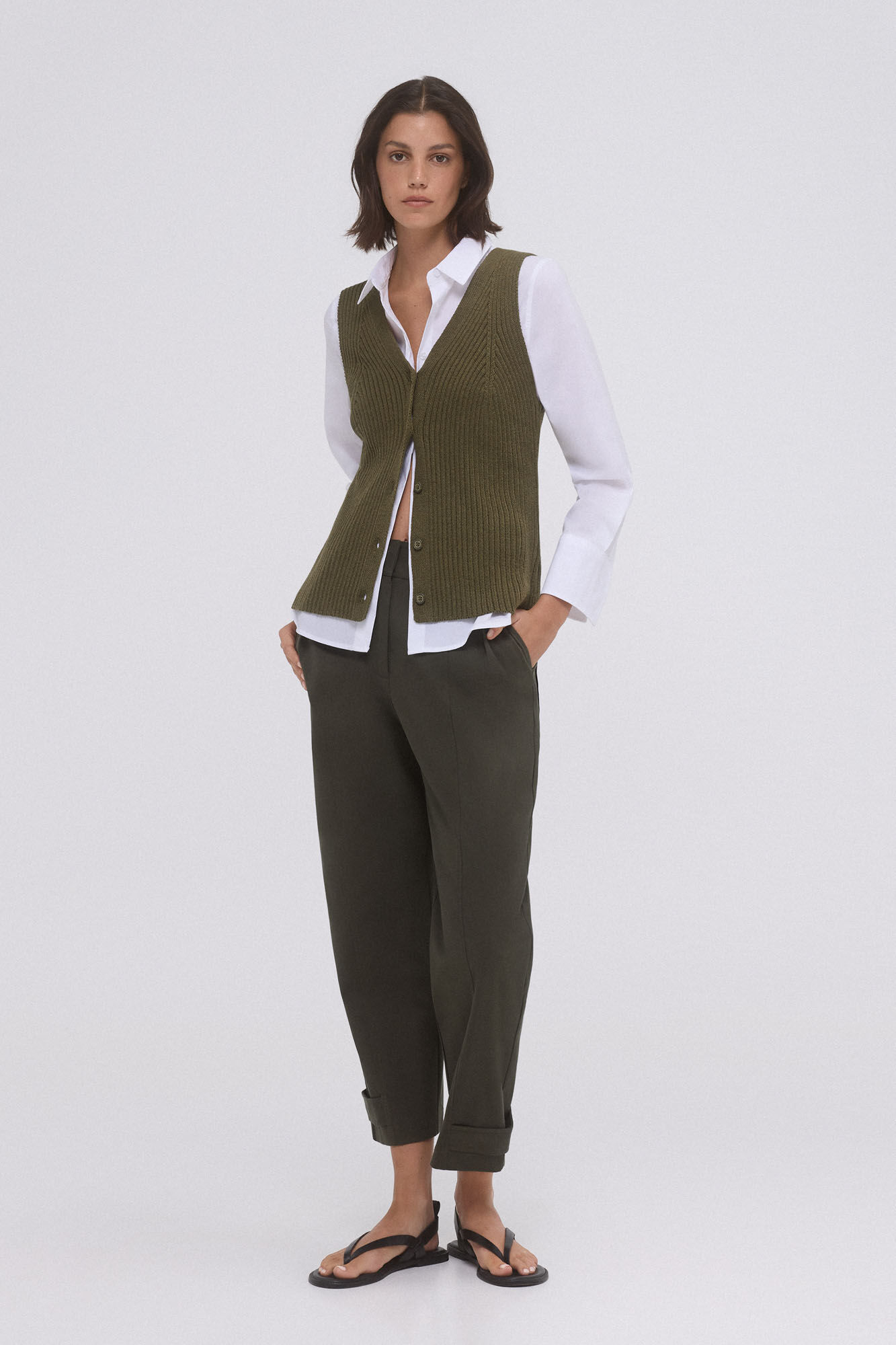 Pedro del Hierro Chaleco de punto pico botones Verde