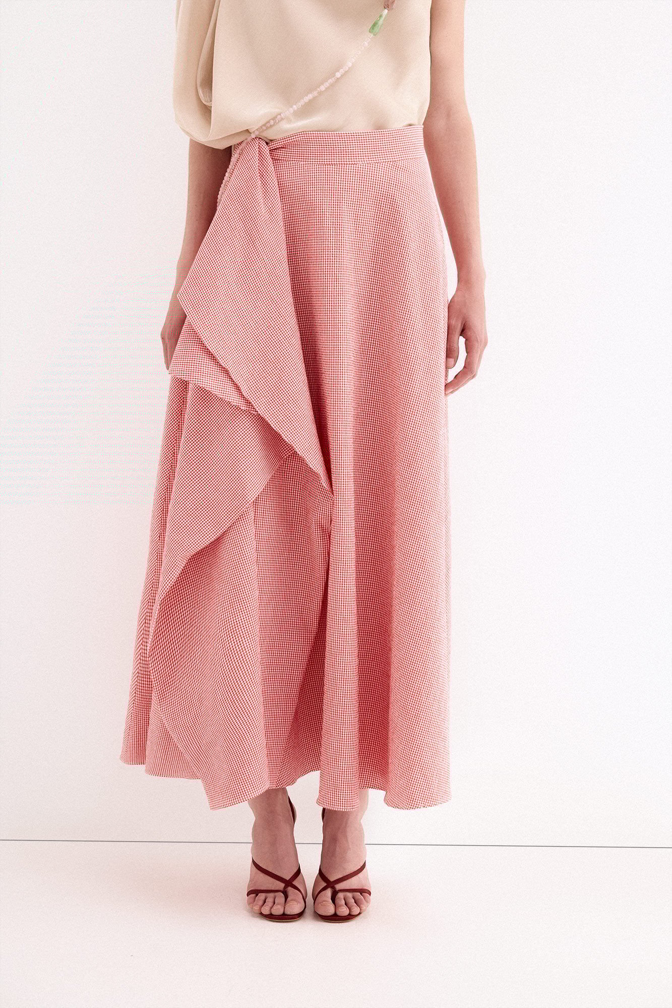 Pedro del Hierro Gingham puffed skirt Orange