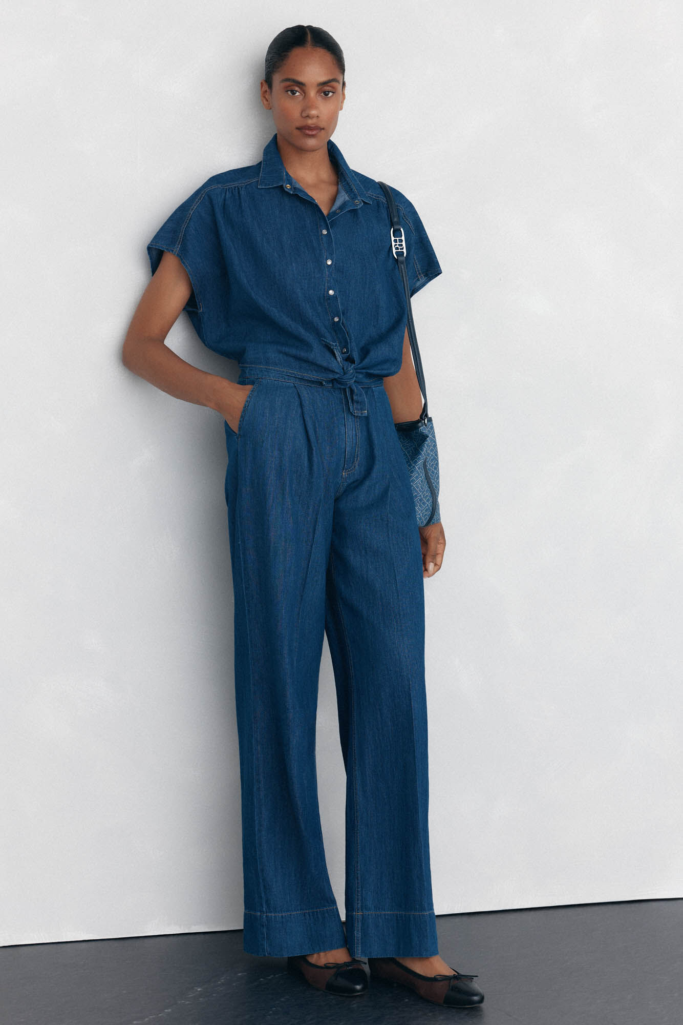 Pedro del Hierro Camisa denim com la&ccedil;o Azul