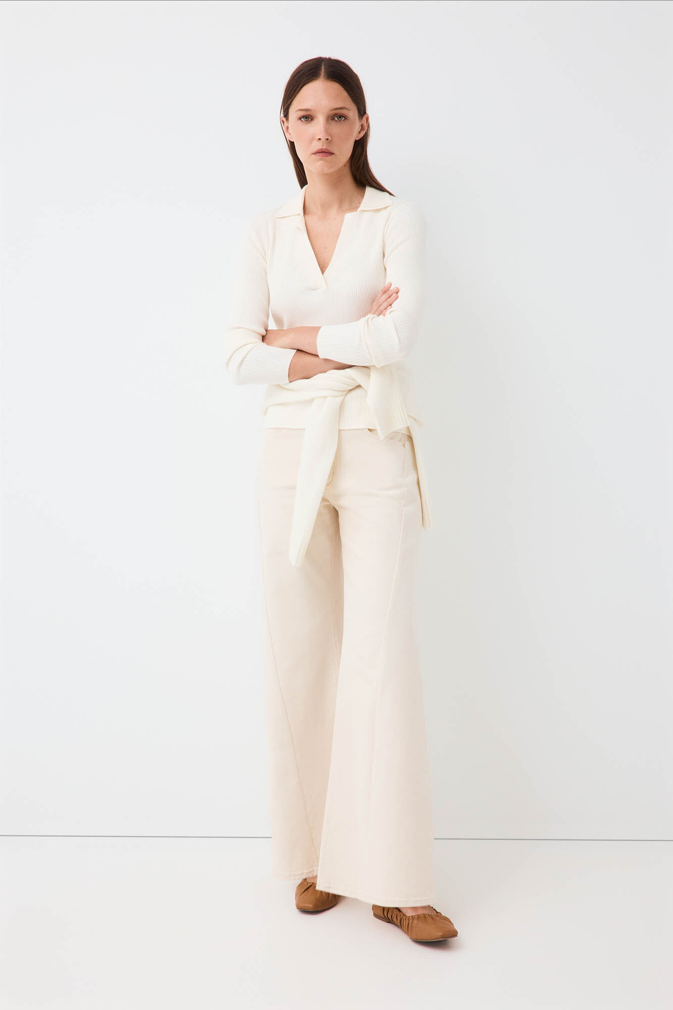 Pedro del Hierro Jersey cuello polo crochet Crudo