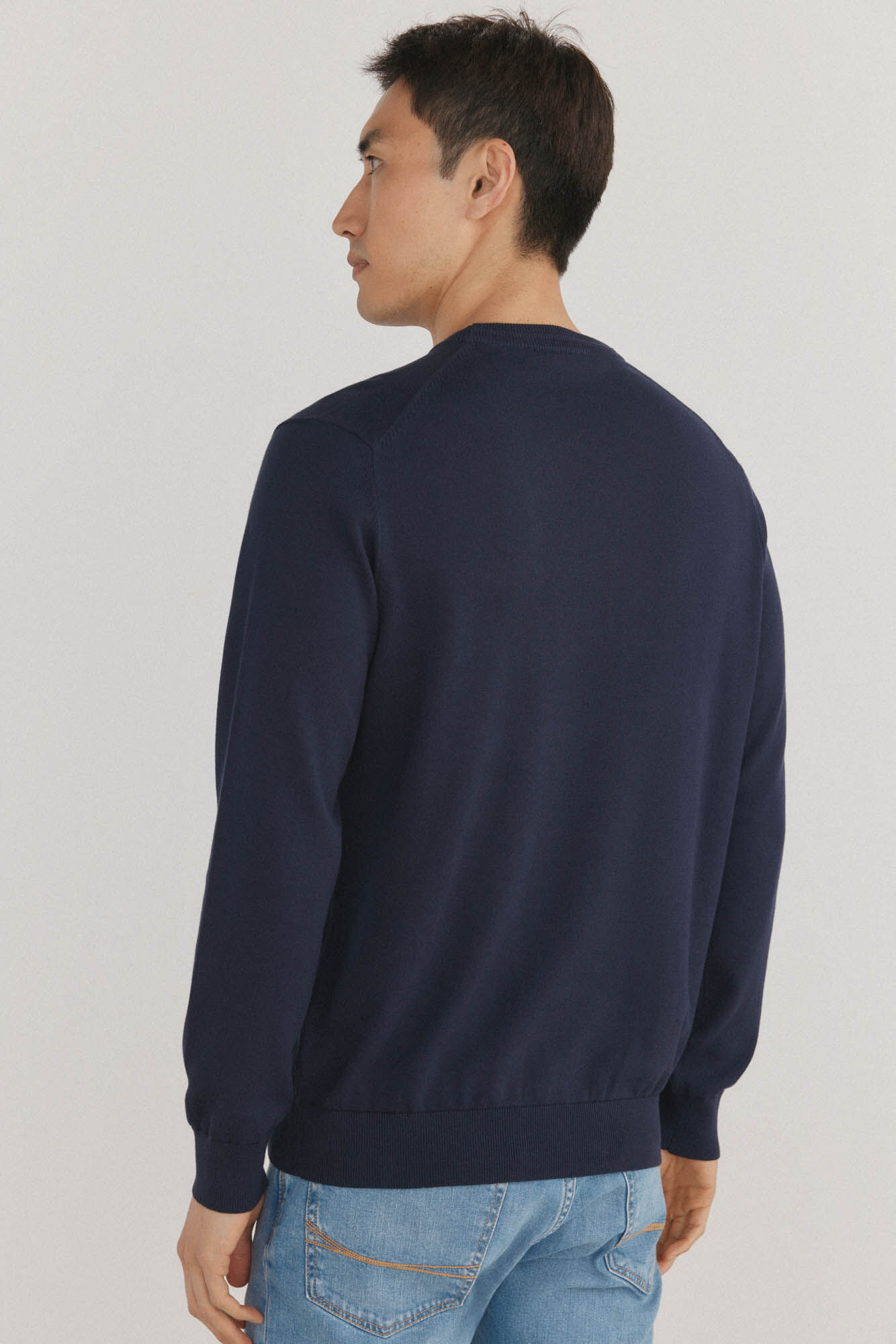 Pedro del Hierro Su&eacute;ter fino de algod&atilde;o premium com gola redonda Azul