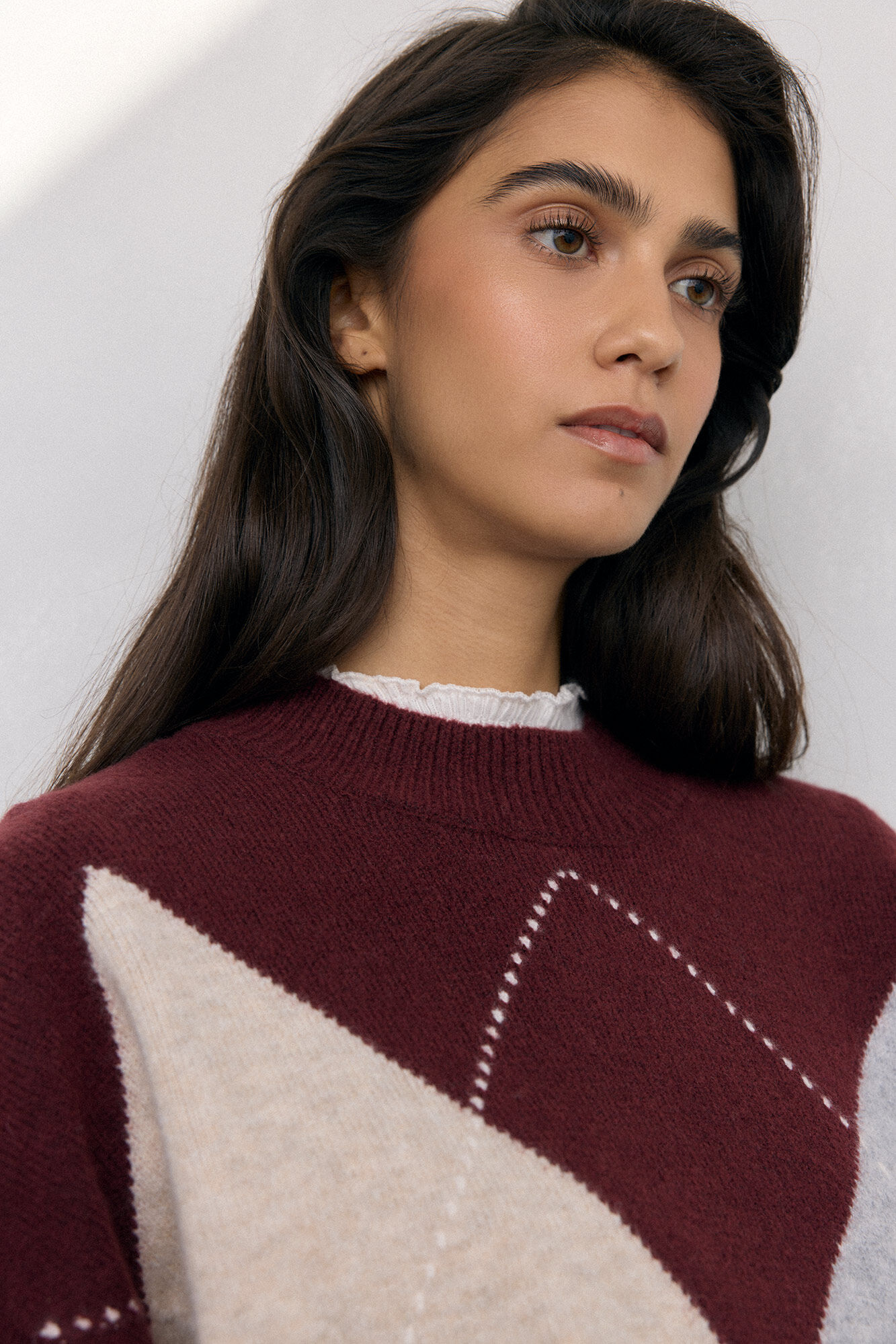 Pedro del Hierro Jersey jacquard de rombos Burdeos