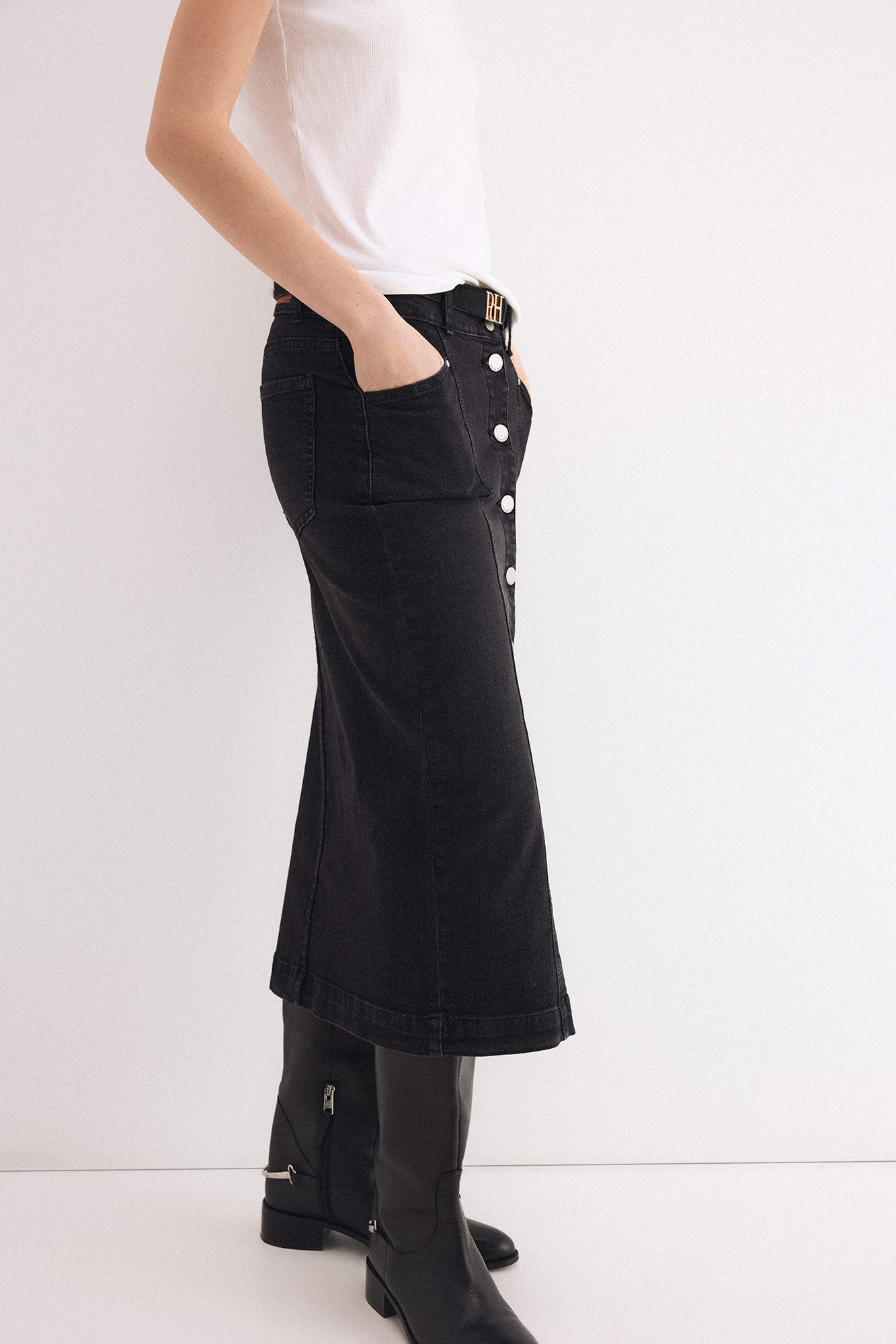 Pedro del Hierro Falda vaquera gris botones