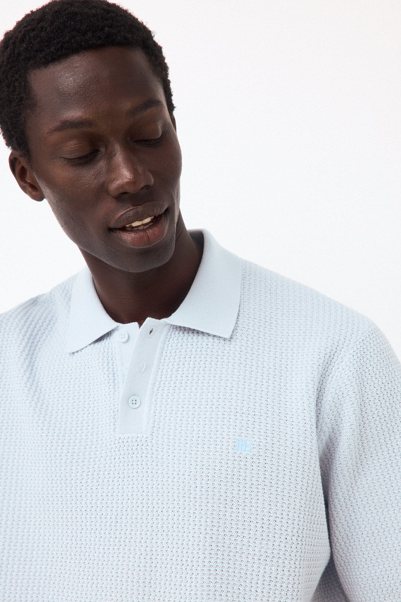 Pedro del Hierro Premium short-sleeved knit polo shirt Blue