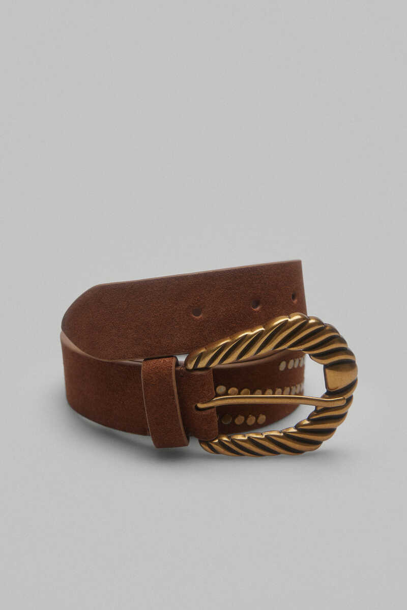 Pedro del Hierro Leather belt with studs and cowboy buckle Brown