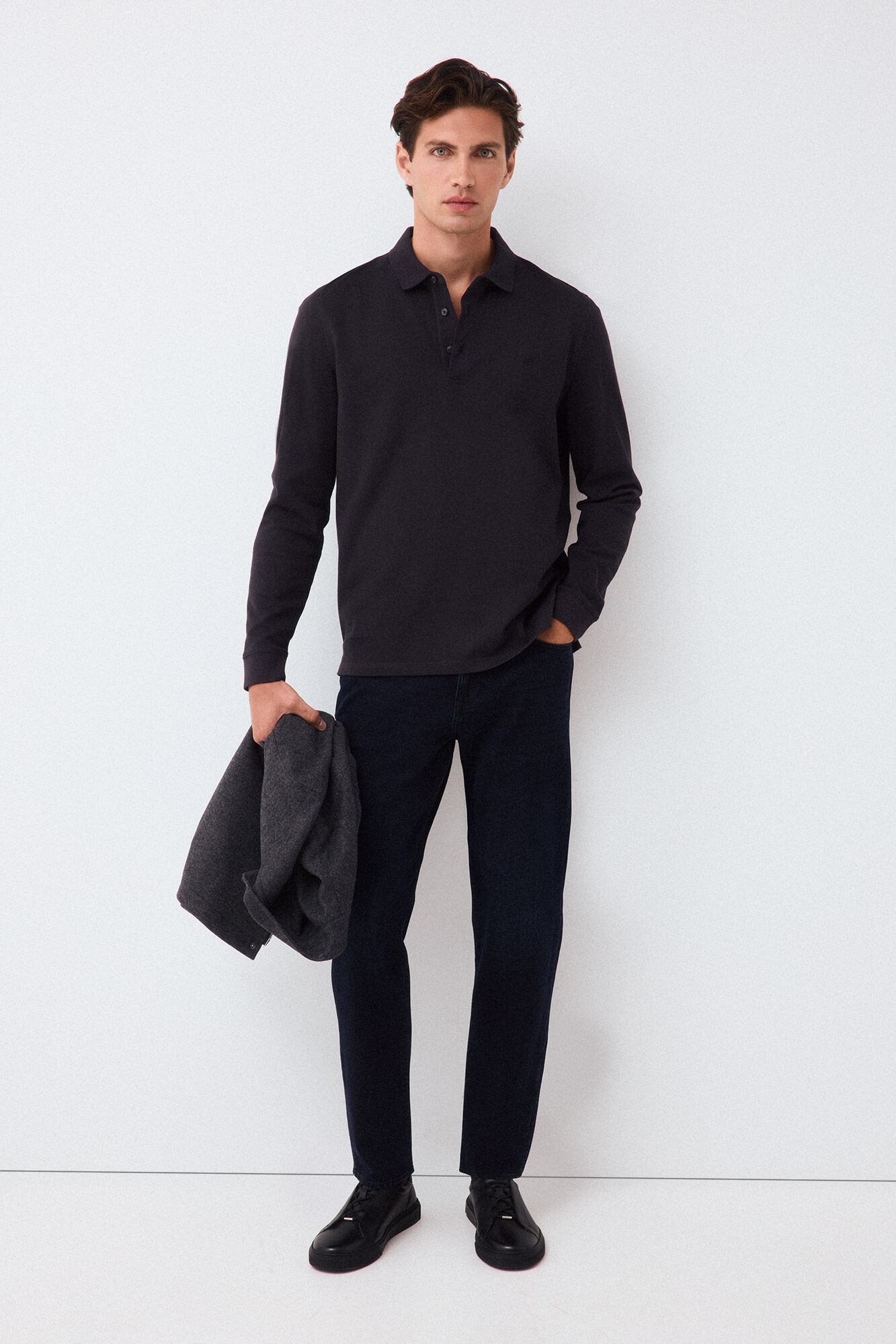 Pedro del Hierro Piqu&eacute; long sleeve polo shirt Grey