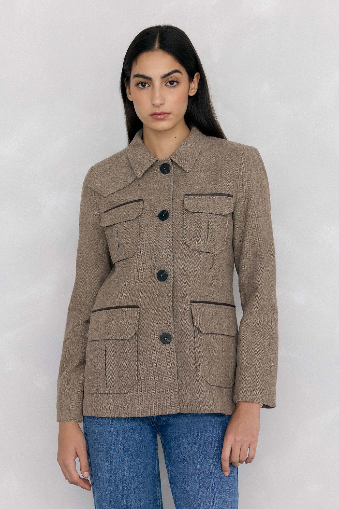Pedro del Hierro Herringbone safari jacket Brown