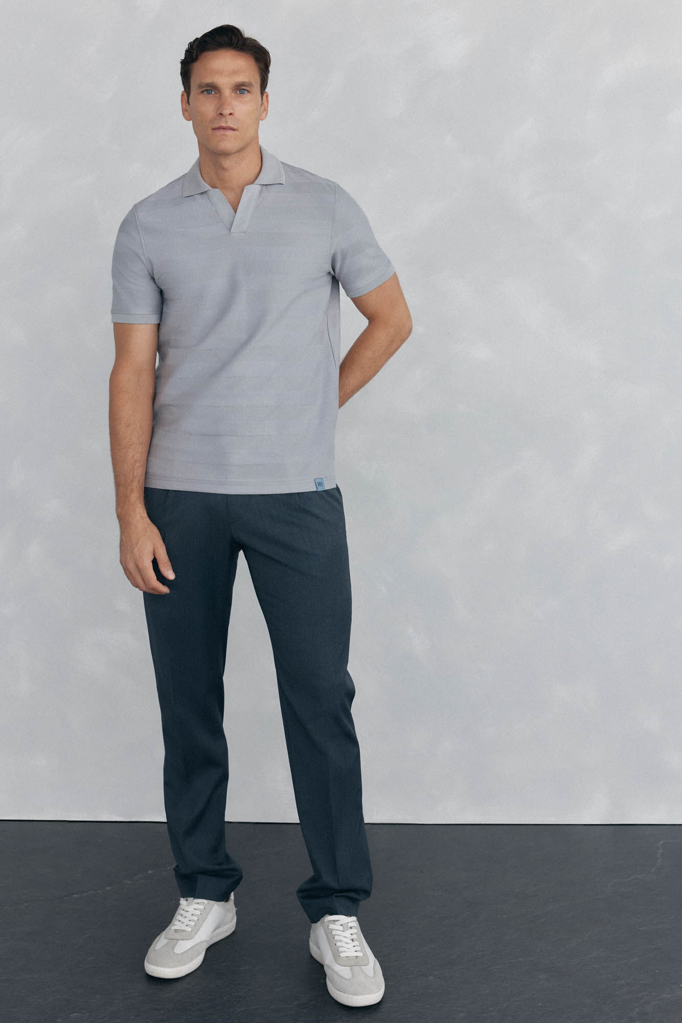 Pedro del Hierro Jacquard textured polo shirt Grey