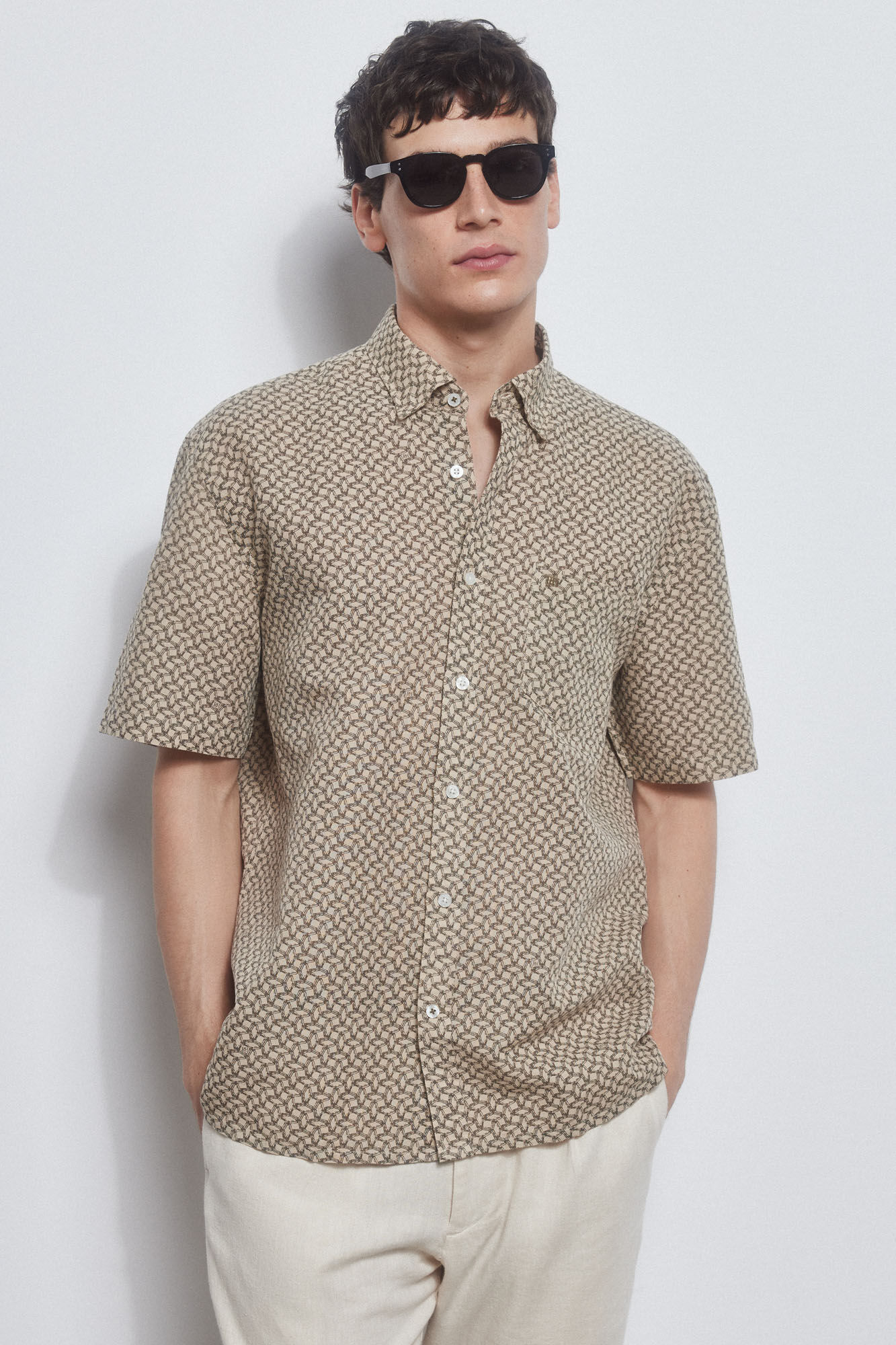 Pedro del Hierro Printed short-sleeved shirt Beige