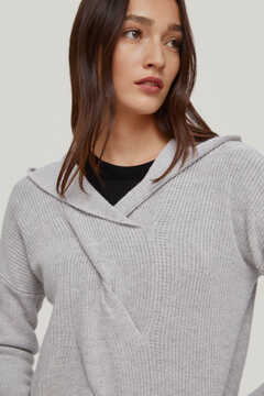 Pedro del Hierro Hooded jumper with cable-knit front Grey