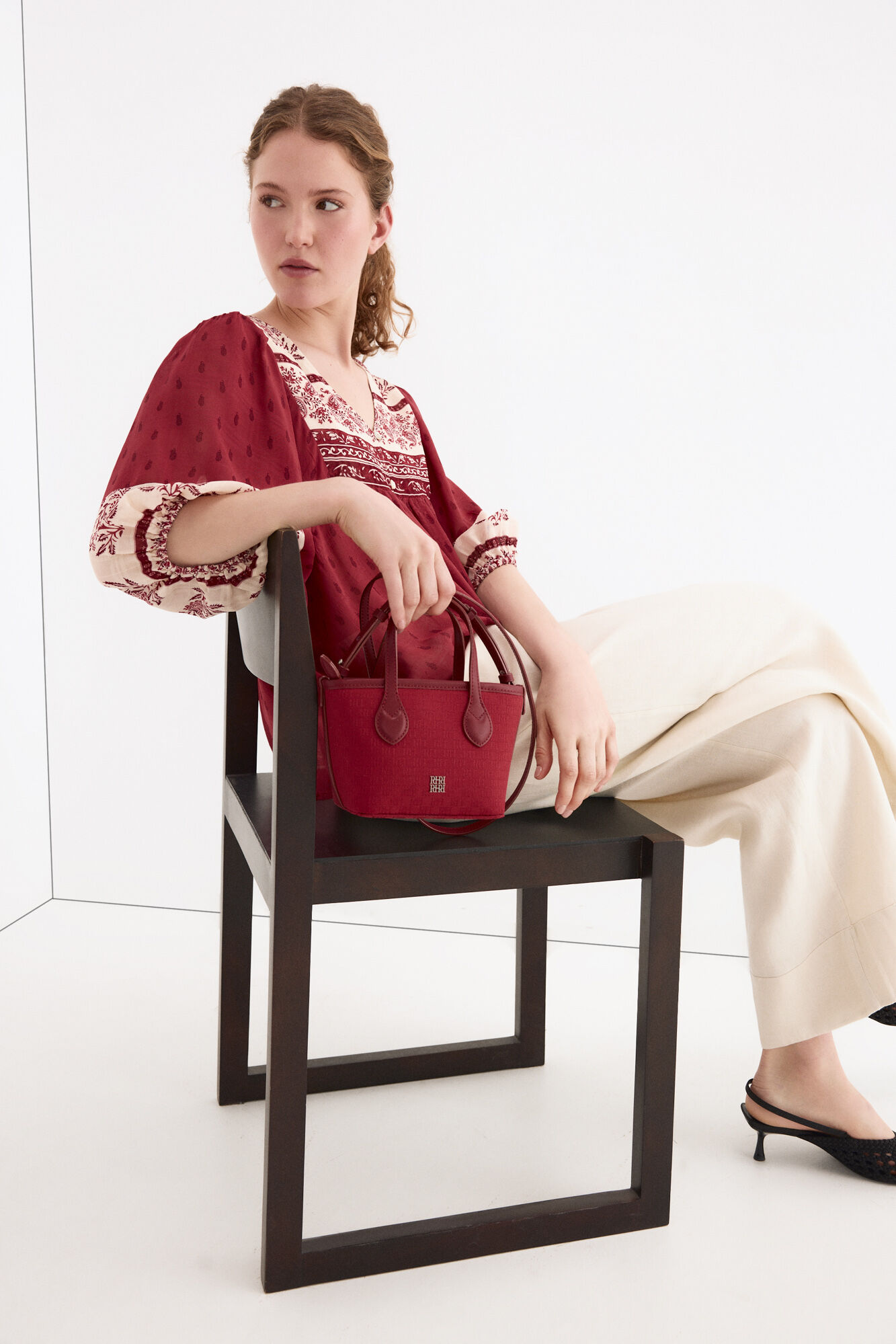 Pedro del Hierro Mala tote bag mini jacquard Bordeaux