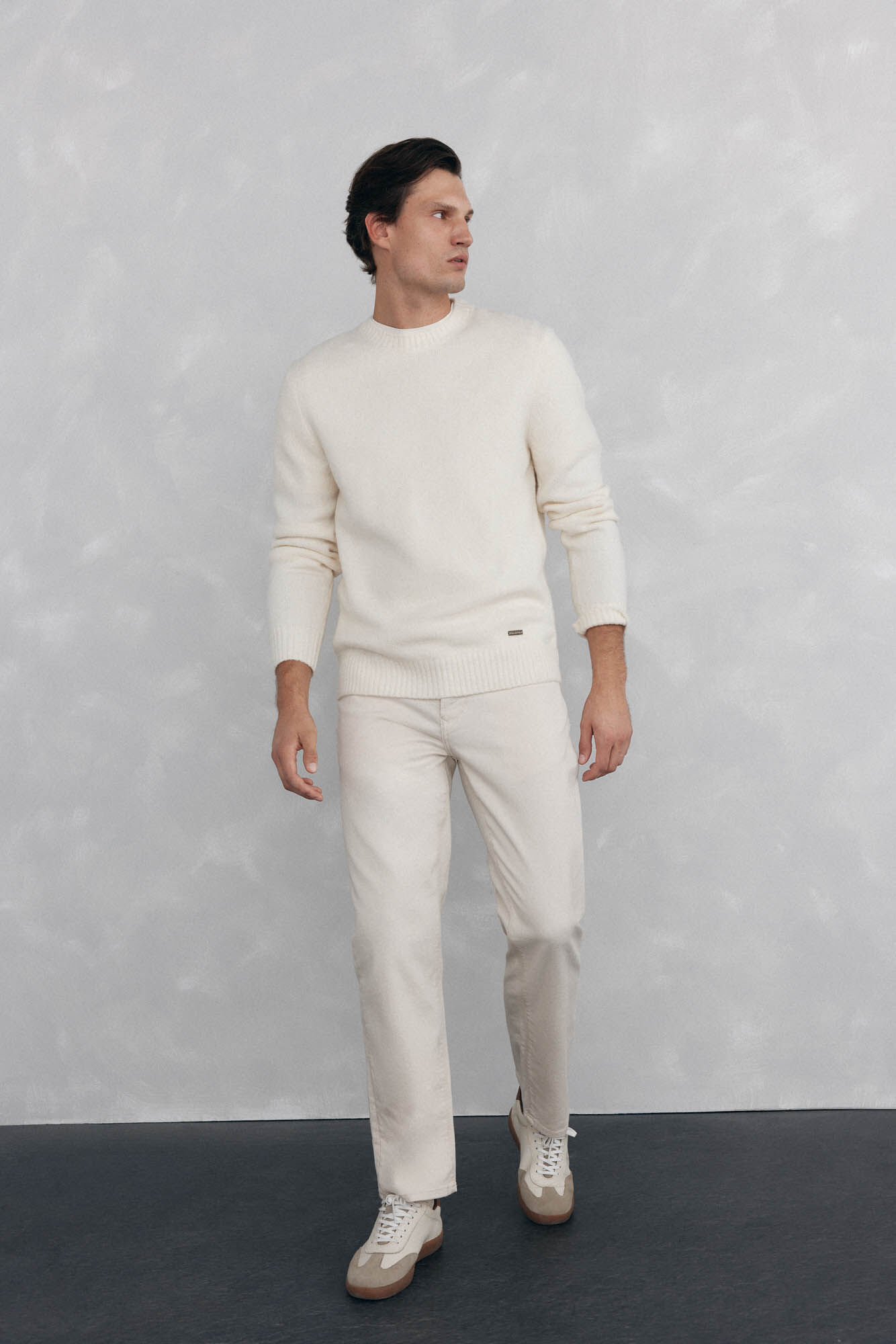 Pedro del Hierro Structured wool round neck sweater Ecru