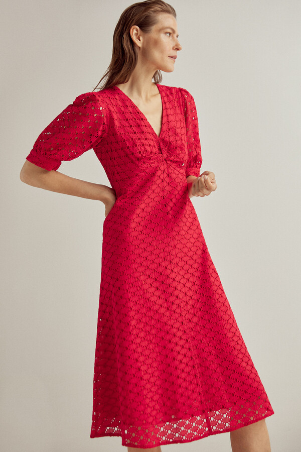 Pedro del Hierro Knot-front cutwork dress Red