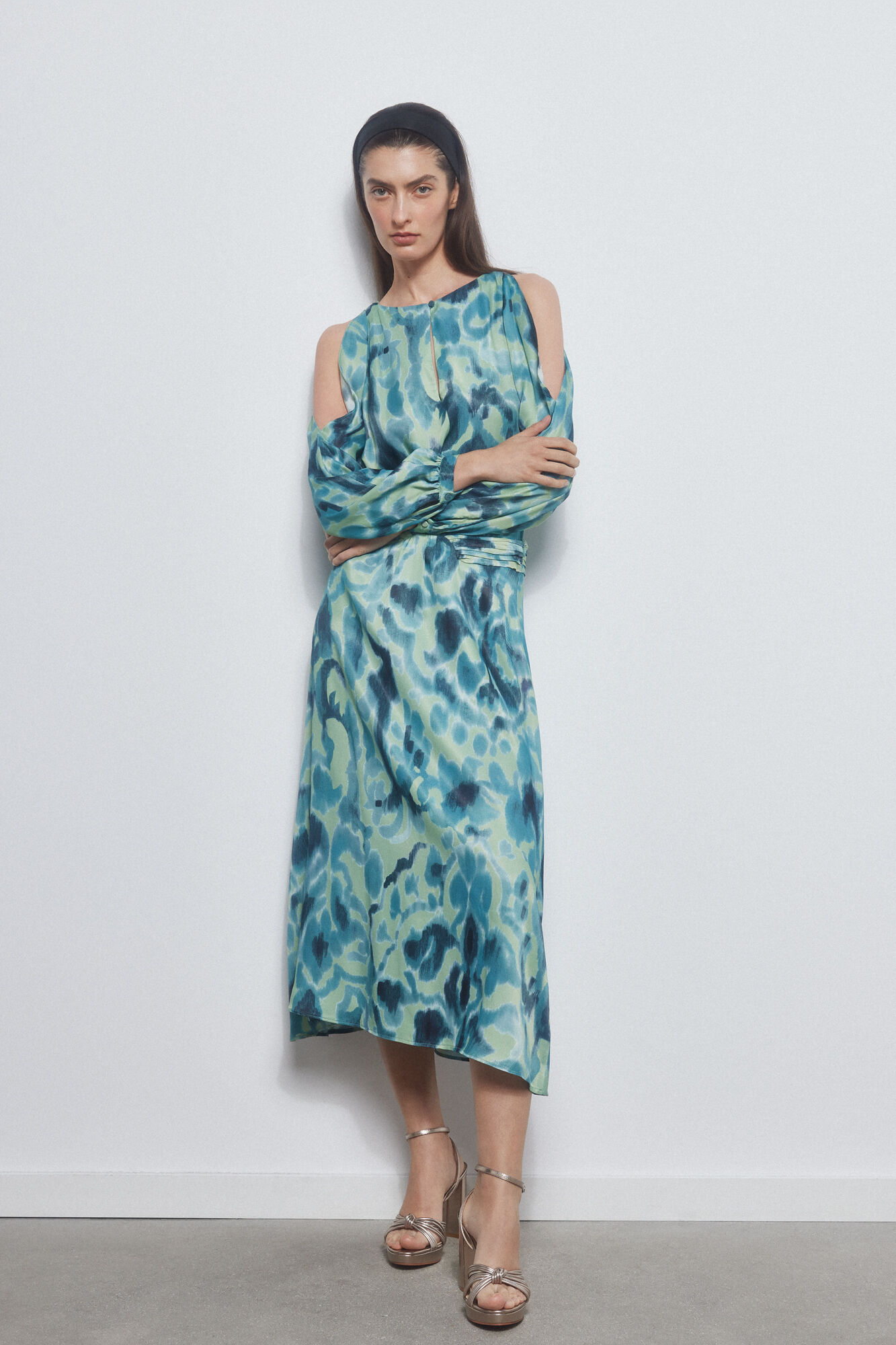 Pedro del Hierro Falda midi fluida estampada Verde