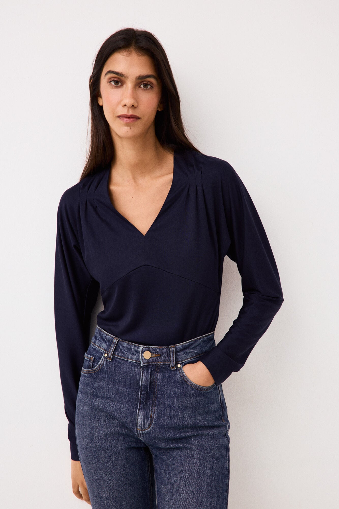 Pedro del Hierro V-neck long sleeve T-shirt Blue