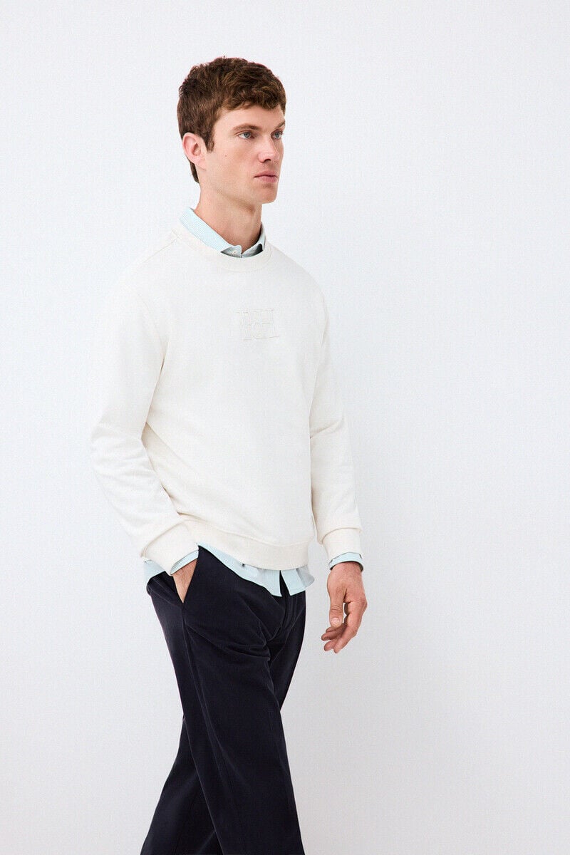 Pedro del Hierro Sudadera logo cuello caja Crudo