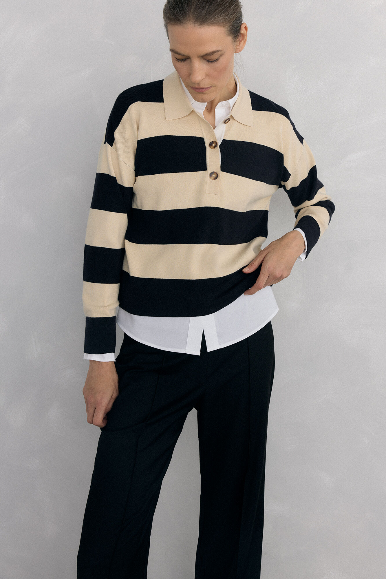 Pedro del Hierro Jersey rayas bicolor cuello polo Black