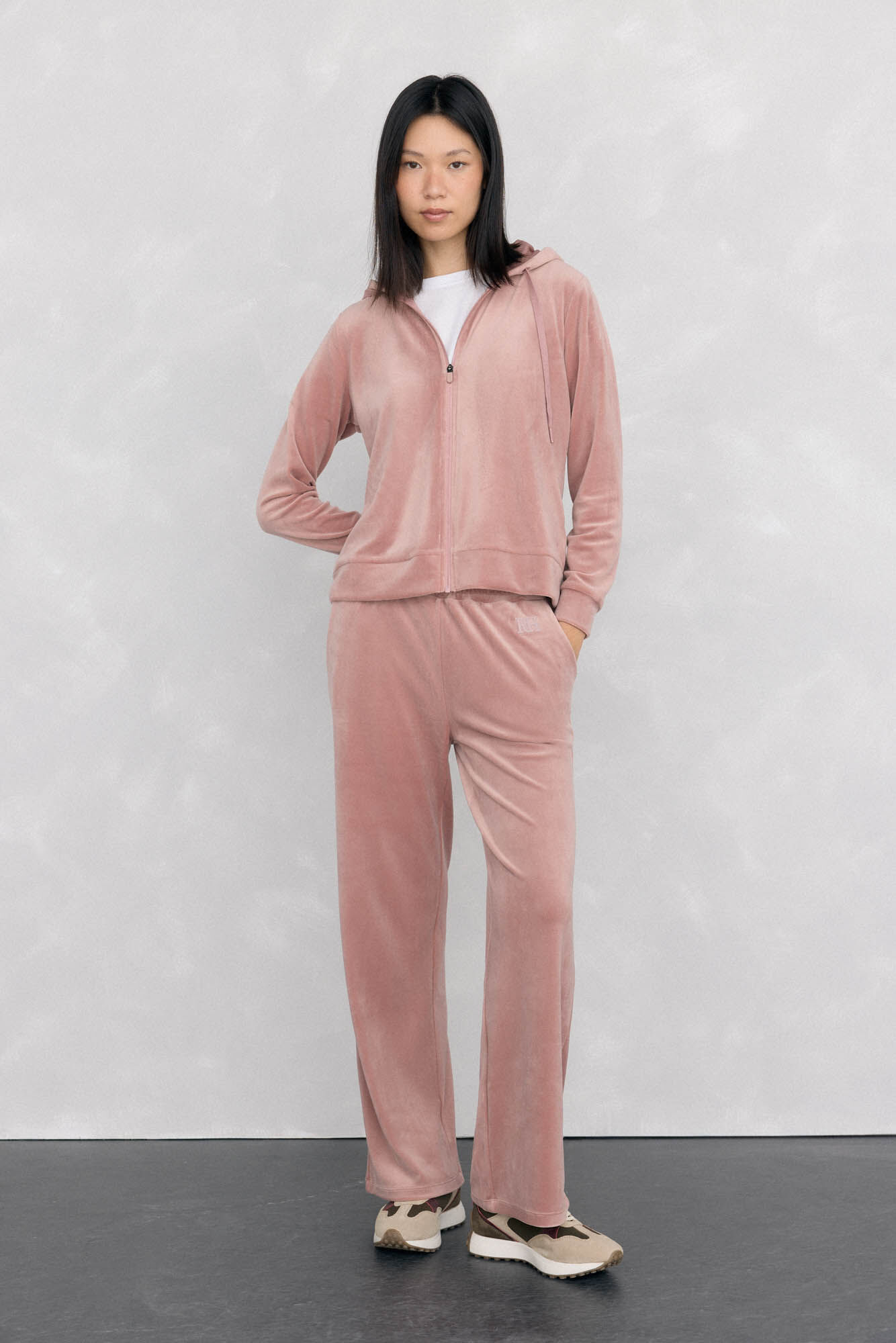 Pedro del Hierro velvet hood activewear sweatshirt Pink