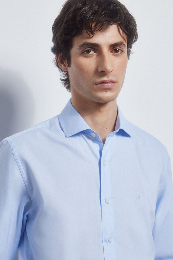 Pedro del Hierro Plain slim fit easy-iron + odour-resistant shirt Blue