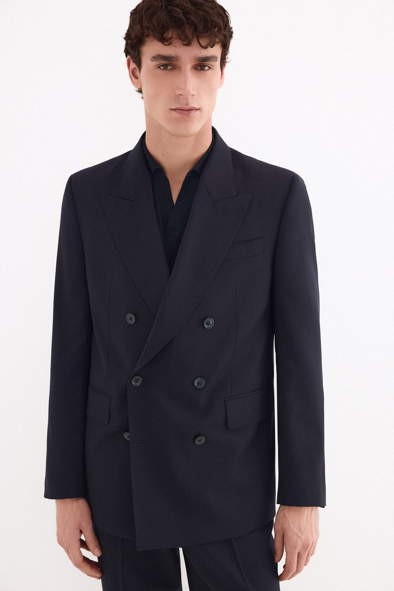 Pedro del Hierro Bi-stretch canvas double-breasted slim fit blazer Blue