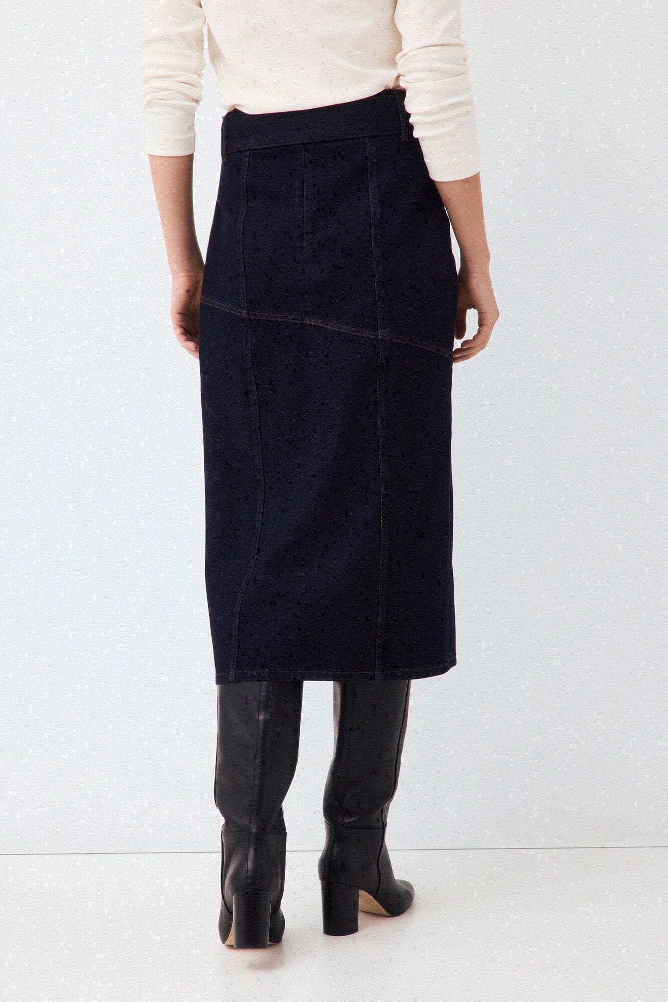 Pedro del Hierro Denim straight skirt with V-shaped cuts Blue
