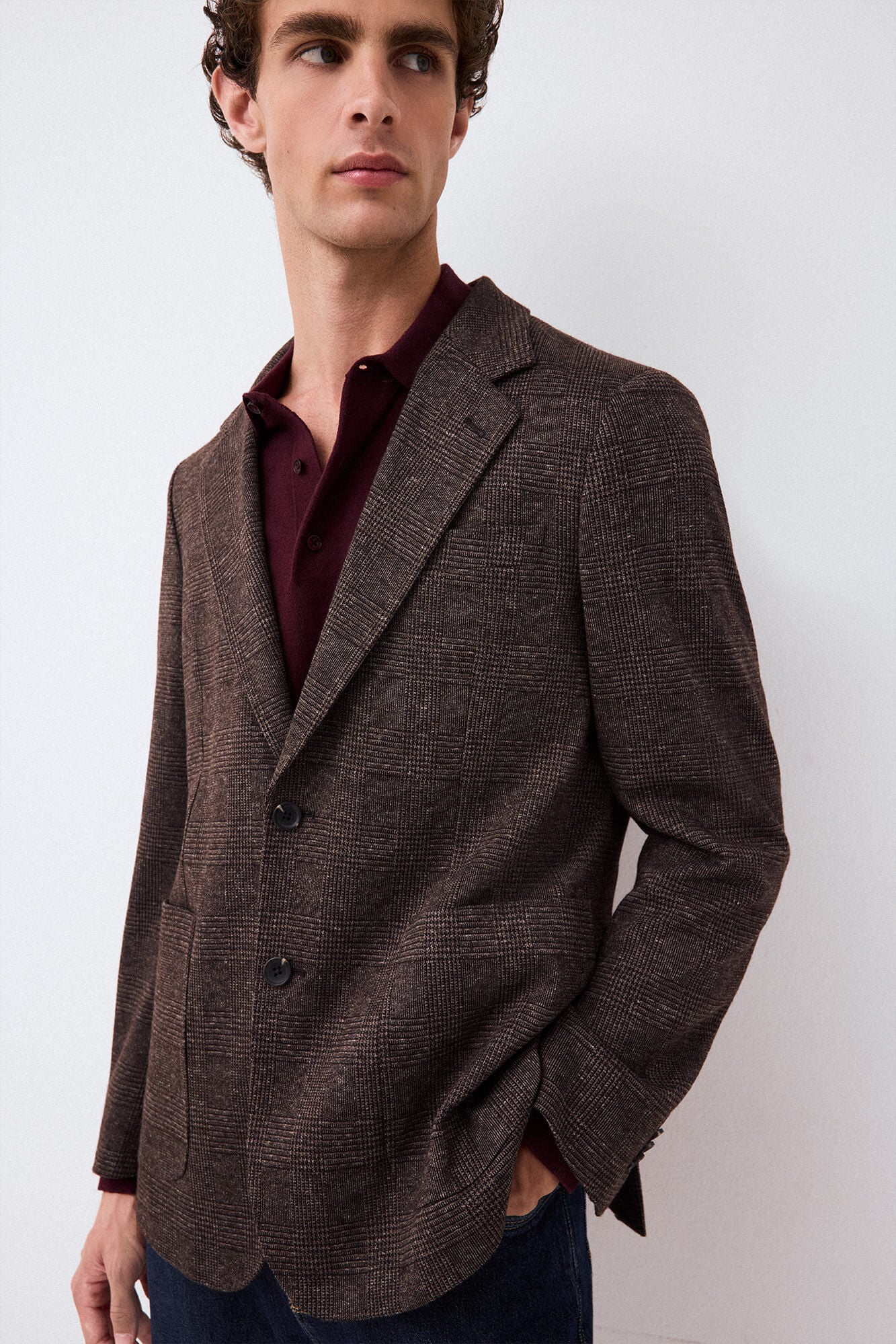 Pedro del Hierro Plaid knit blazer Brown