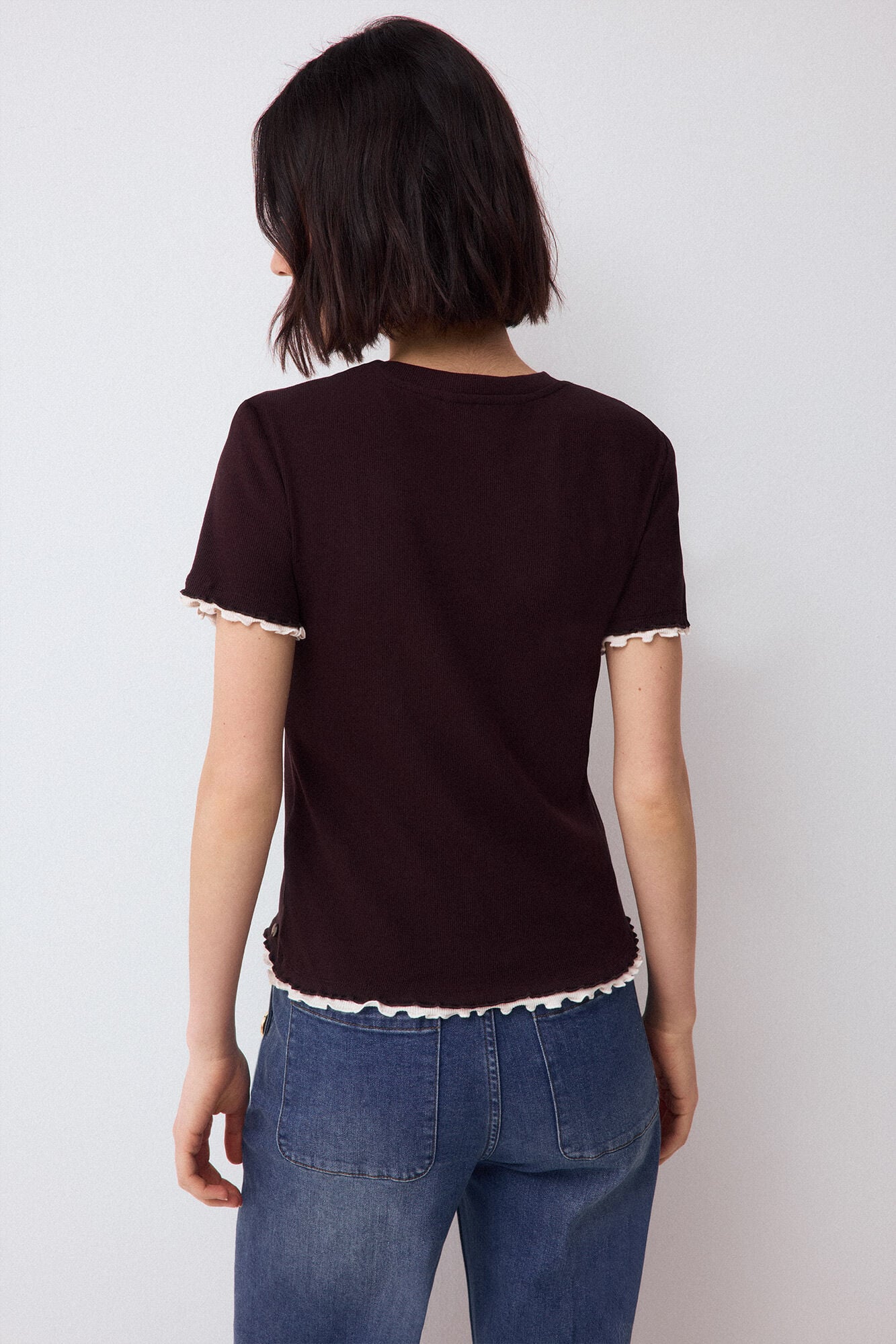 Pedro del Hierro Faux rib double T-shirt Brown